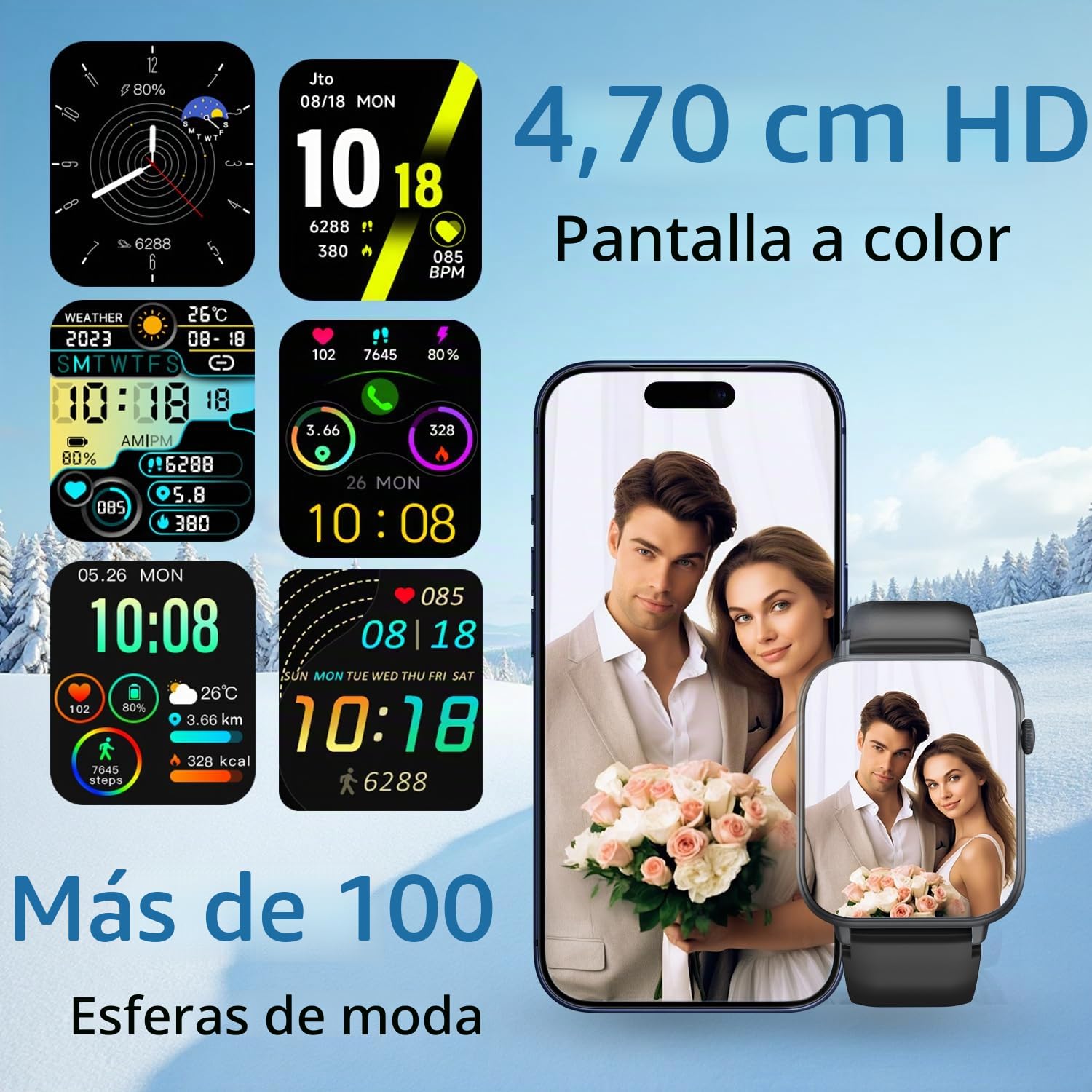 Reloj Inteligente Hombre con Bluetooth Llamada y Recibir Whatsapp, 1,85" Smartwatch Mujer con 113+ Modos Deportes, Monitor de Ritmo Cardíaco y Sueño Pulsera Actividad, Impermeable IP68, Negro