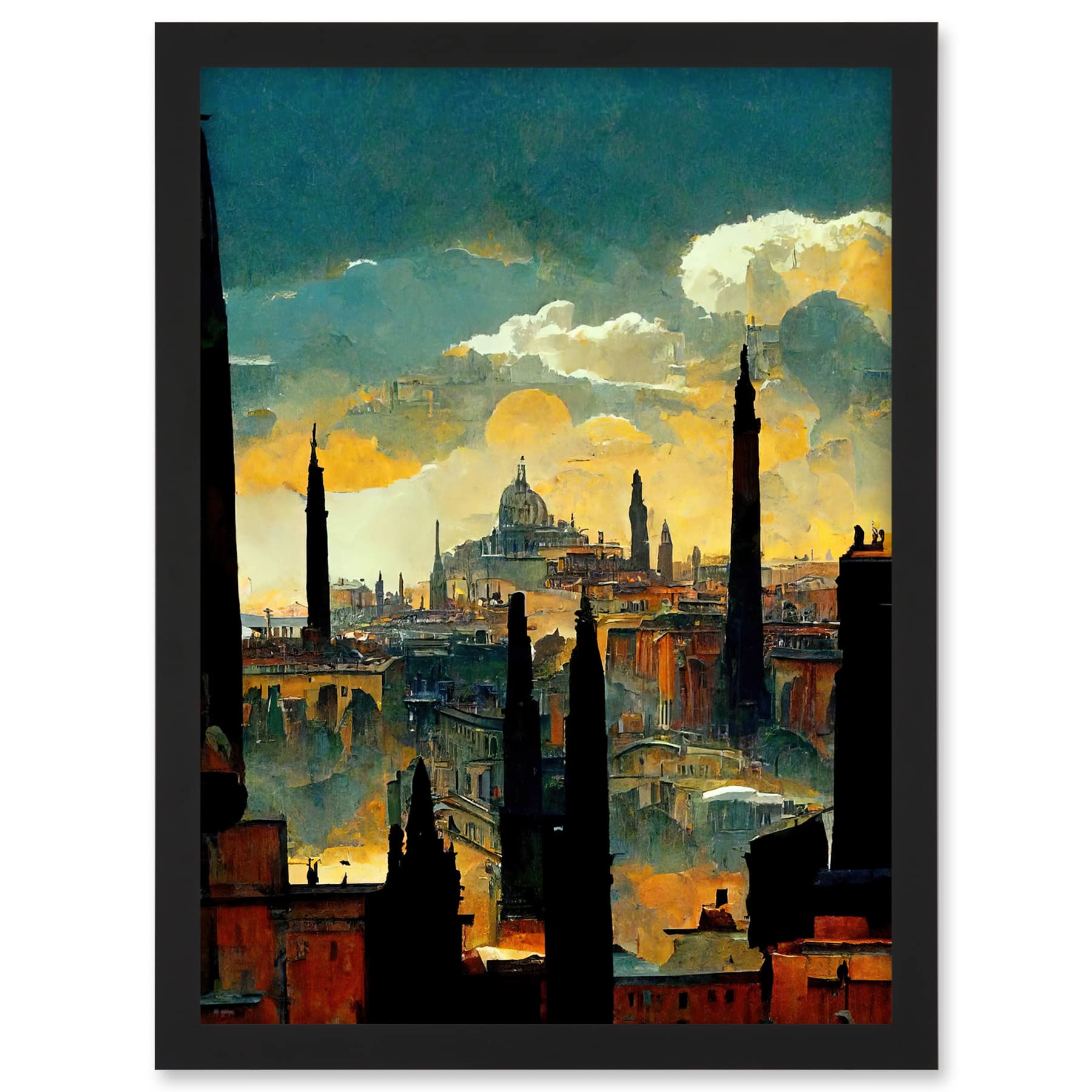 Doppelganger33 LTD Industrial Cityscape Sunset Artwork Framed A3 Wall Art Print