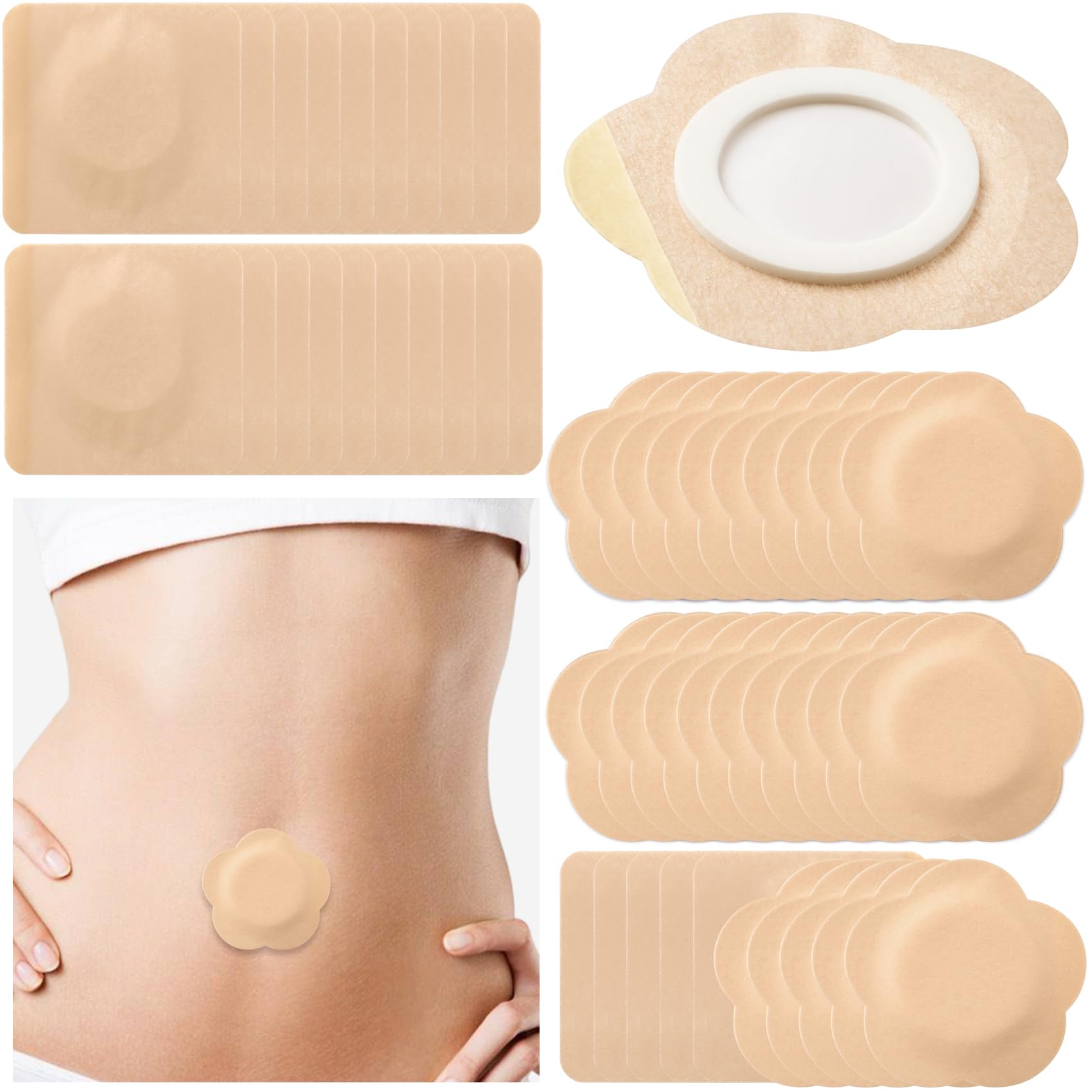50 Pcs Castor Oil Belly Button Patch Castor Oil Patches Belly Button Pearlescent Film Pack Wrap Pack for