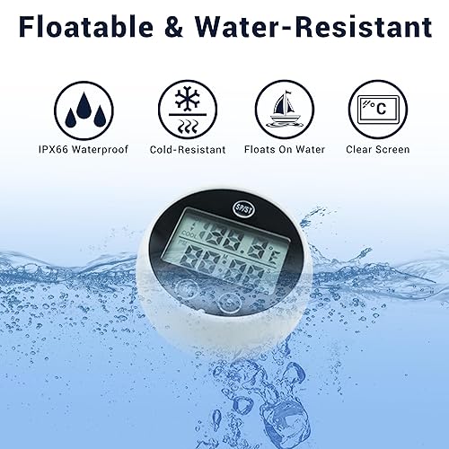 Vista 5 de Termómetro de baño de hielo, termómetro flotante de inmersión en frío con temporizador, temporizador de pantalla HD flotante impermeable, para baños
