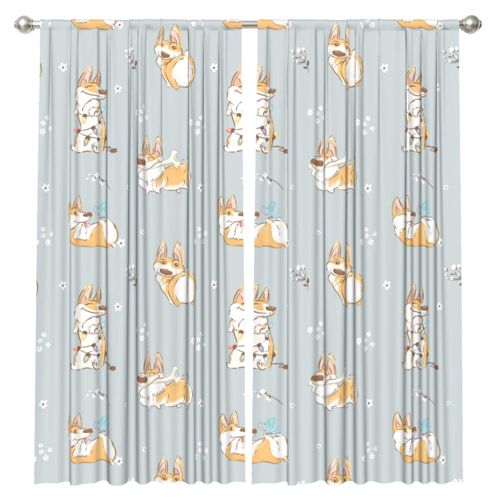 InOmak Cute Corgi, 2 Panels Window Curtains 52 x 84 Inch Blackout Curtains for Living Room Bedroom