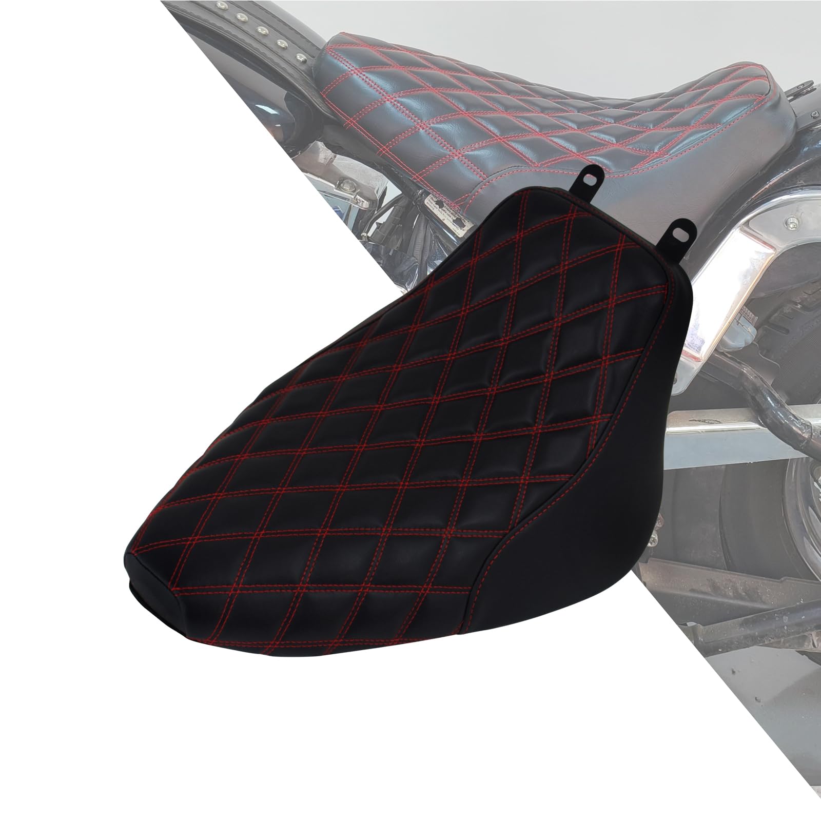 Motorcycle Driver Solo Seat Cushion Pillion For Harley 2006-2007 Softail Deluxe FLSTN Heritage Softail Classic FLSTC (Red Stitching)