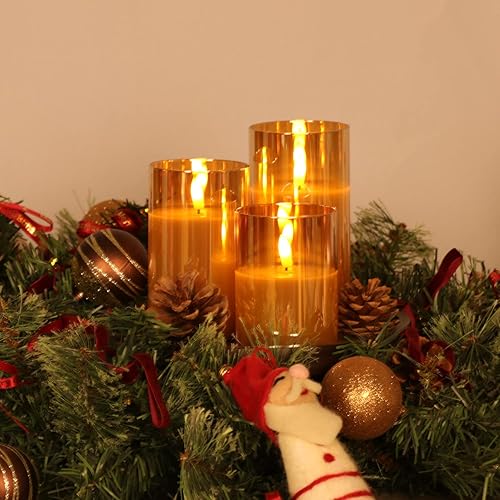 Miniatura 6 de Juego de 3 velas de cristal dorado sin llama con control remoto y temporizador, velas LED de cera real controladas con llama 3D parpadeante, D 3