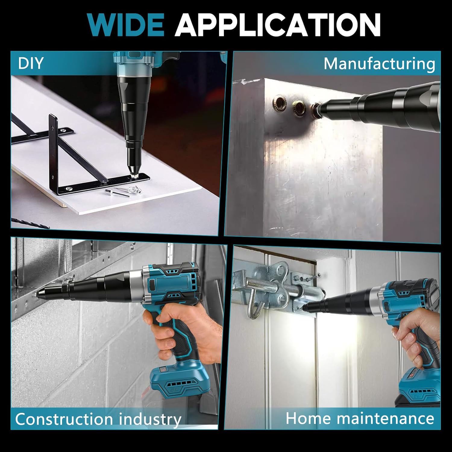Cordless Rivet Gun Compatible with Makita 18V Battery, 12000N Pulling Force, Brushless Pop Rivet Gun for Aluminum and Steel Rivets 1/8", 5/32", 3/16",for Heavy-Duty Riveting, Metal(no Battery)