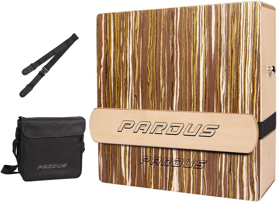 PARDUS Portable Cajon Drum with Removable Snare Straps – Travel Cajon with Dual-Sided Birch & Techwood for Deep and Crisp Sounds – Percussion Musical Instrument – Includes Oxford Carrying Bag