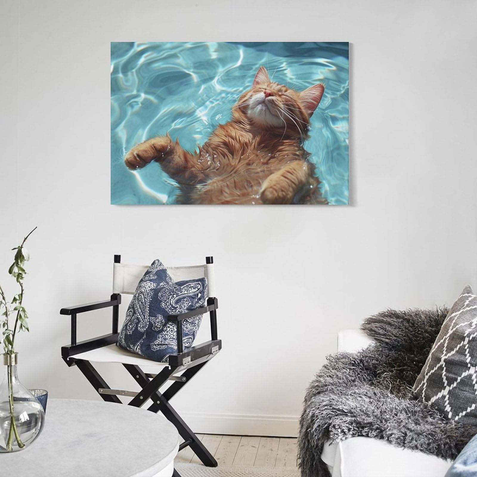 エーゲ海に寝る猫  油絵  【送料無料】 Amazon.co.jp: 絵画 水の上で寝る猫インテリア 絵画 かわいい面白い
