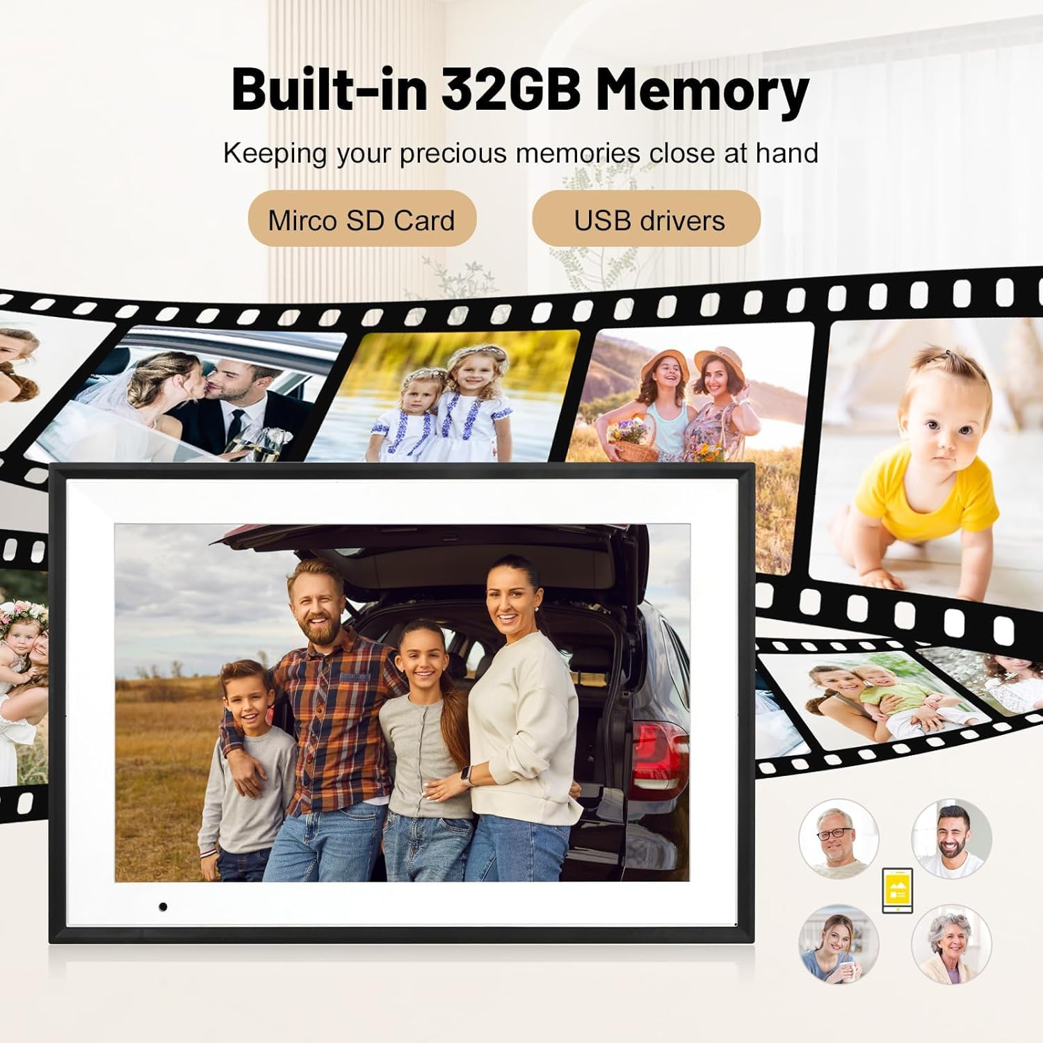 Cornice per foto digitale da 10,1 pollici con 32 GB di memoria, cornice digitale con touchscreen Full HD 1280 * 800 IPS, WiFi Smart Frame Condividi foto e video istantaneamente da qualsiasi luogo