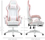 Vinsetto Computer Gaming Chair, PU Leather Office Desk Chair with Footrest, Swivel Wheels, 135° Reclining Back, Lumbar Support, Headrest, White and Pink