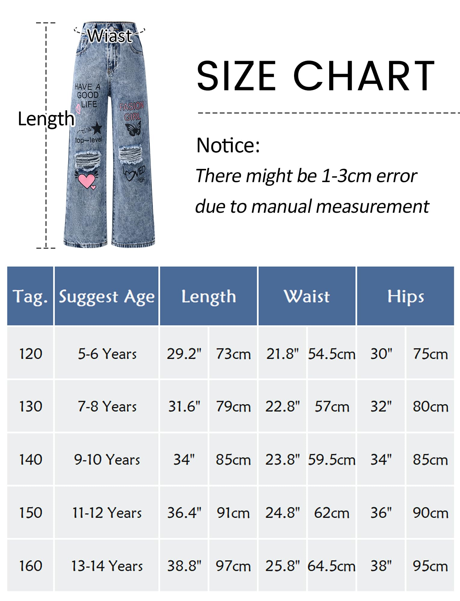 SEAUR Jeans da ragazza strappati larghi a gamba larga pantaloni dritti per bambini pantaloni in denim larghi pantaloni casual per 5-14 anni