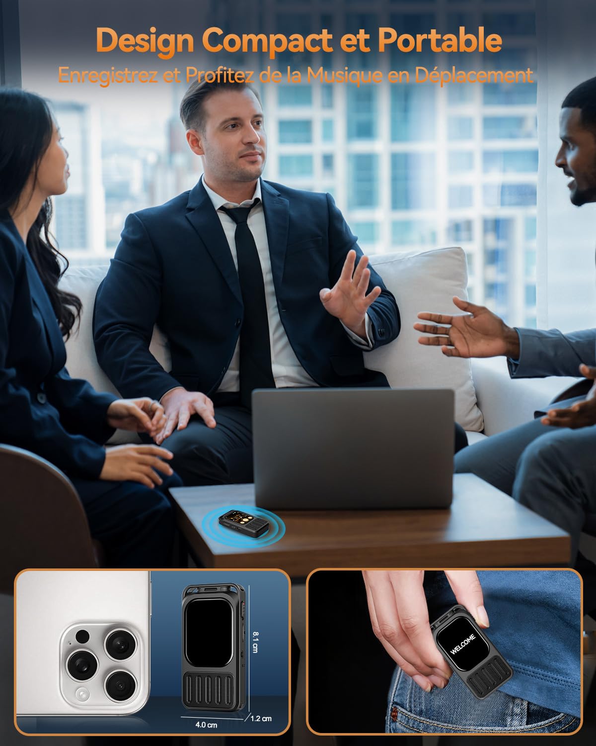 Enregistreur Vocal avec Écran Tactile 2" et Bluetooth, XIXITPY 3072Kbps HD Dictaphone avec Autonomie 100H, Réduction du Bruit, MP3, Activation Vocale pour Cours, Réunions, Entretiens