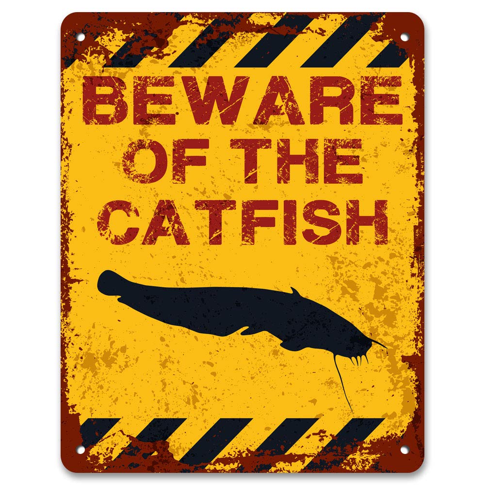 Print Crafted - Beware Of The Catfish | Funny Vintage Metal Garden Warning Sign