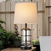 Hapcrea 23.5" Waterproof Outdoor Table Lamp - Farmhouse Rustic Patio Light with Seeded Glass, Plug-in Corded, LED Bulb Included, Antique Copper