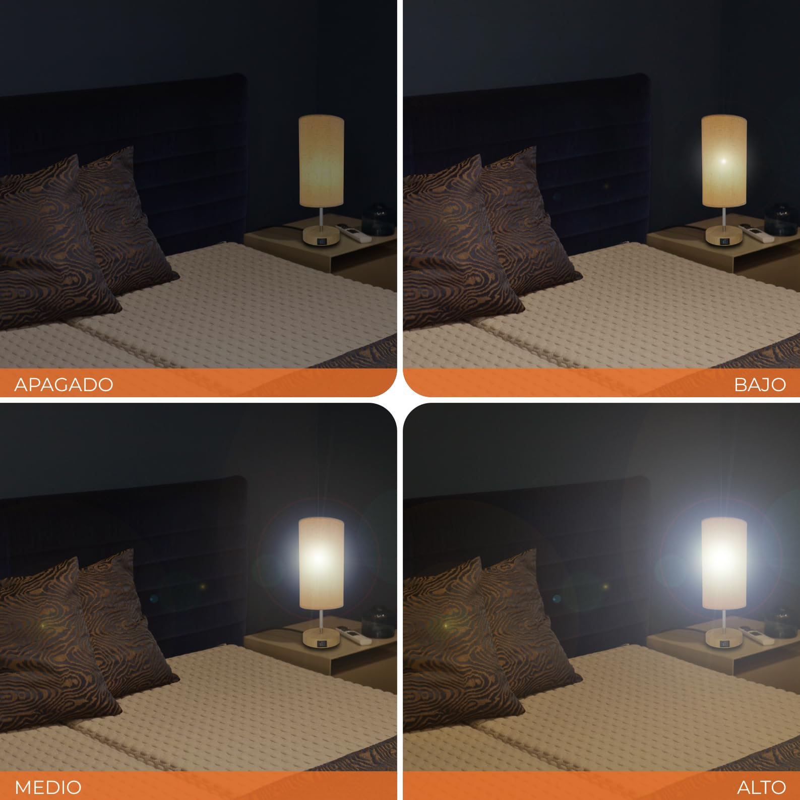 LED ATOMANT 2x LED-Nachttischlampe Beige Taktil Dimmbar 2 USB A+C
