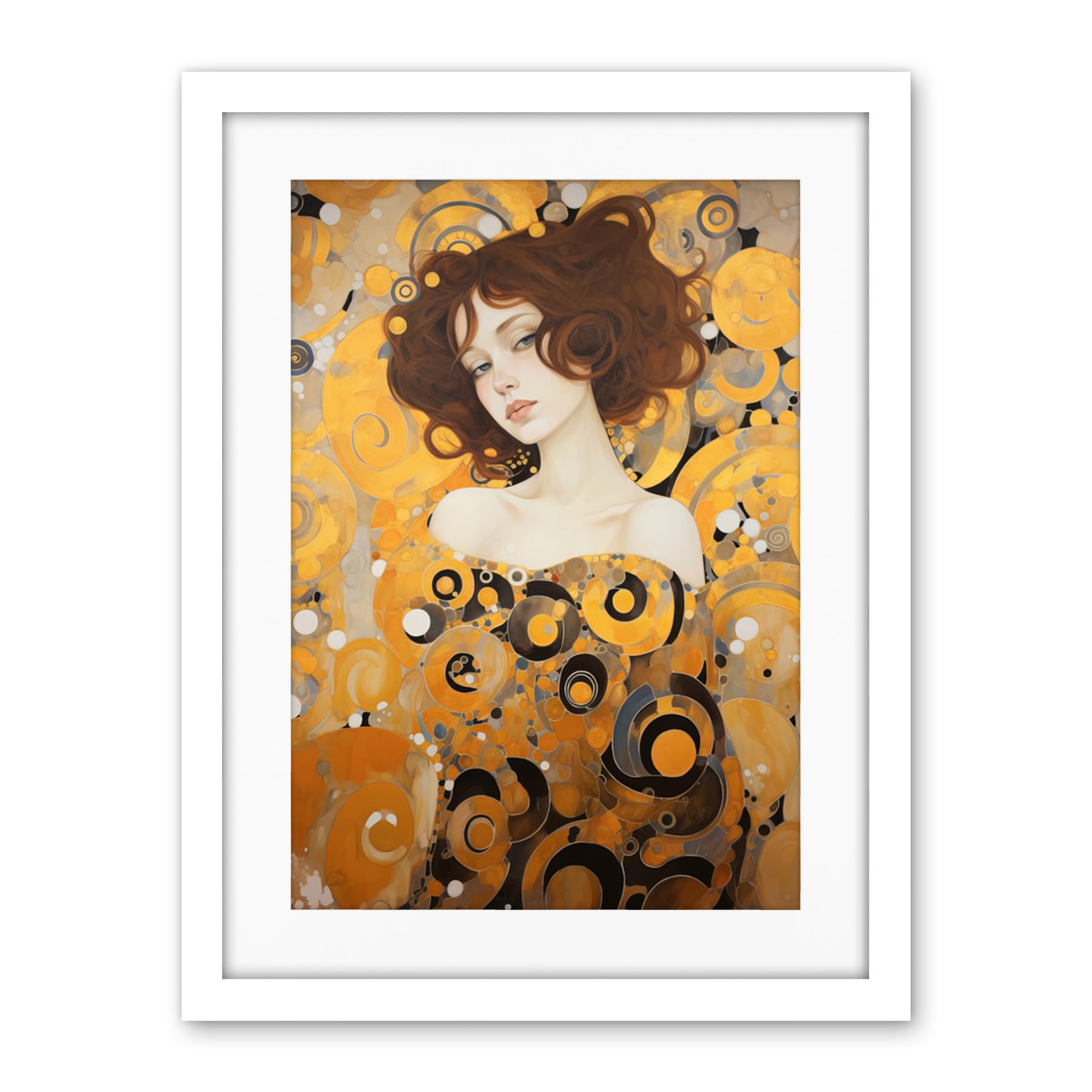 Artery8 Woman Portrait Gustav Klimt Style Oil Painting Gold Brown Artist Muse Art Nouveau Artwork Framed Wall Art Print 18X24 Inch