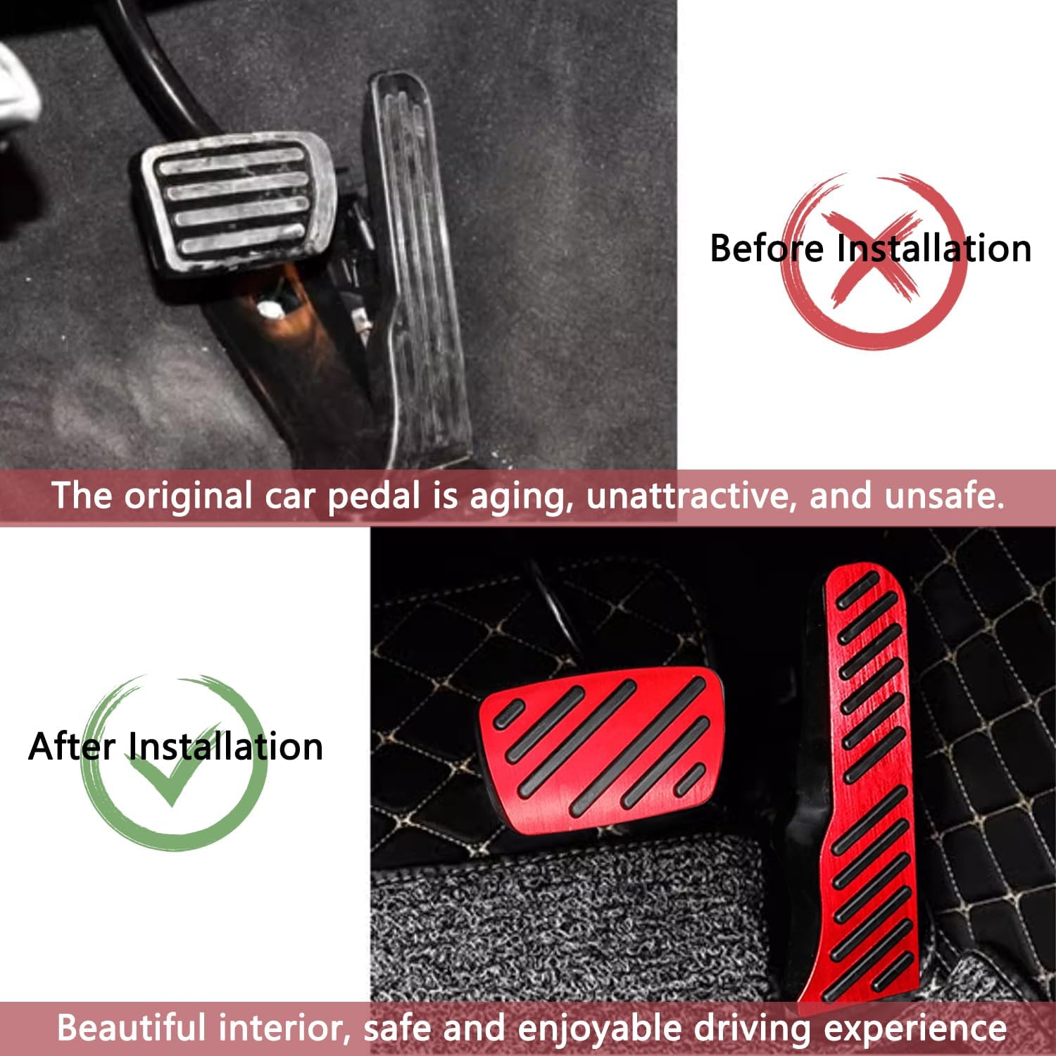 Aluminum Alloy Gas Brake Pedal Cover for Chevy Camaro 2016 2017 2018 2019 2020 2021 2022 2023 No Drilling Non Slip Aluminum Brake and Accelerator Pedal Covers Interior Accessories 2PCS(Red)