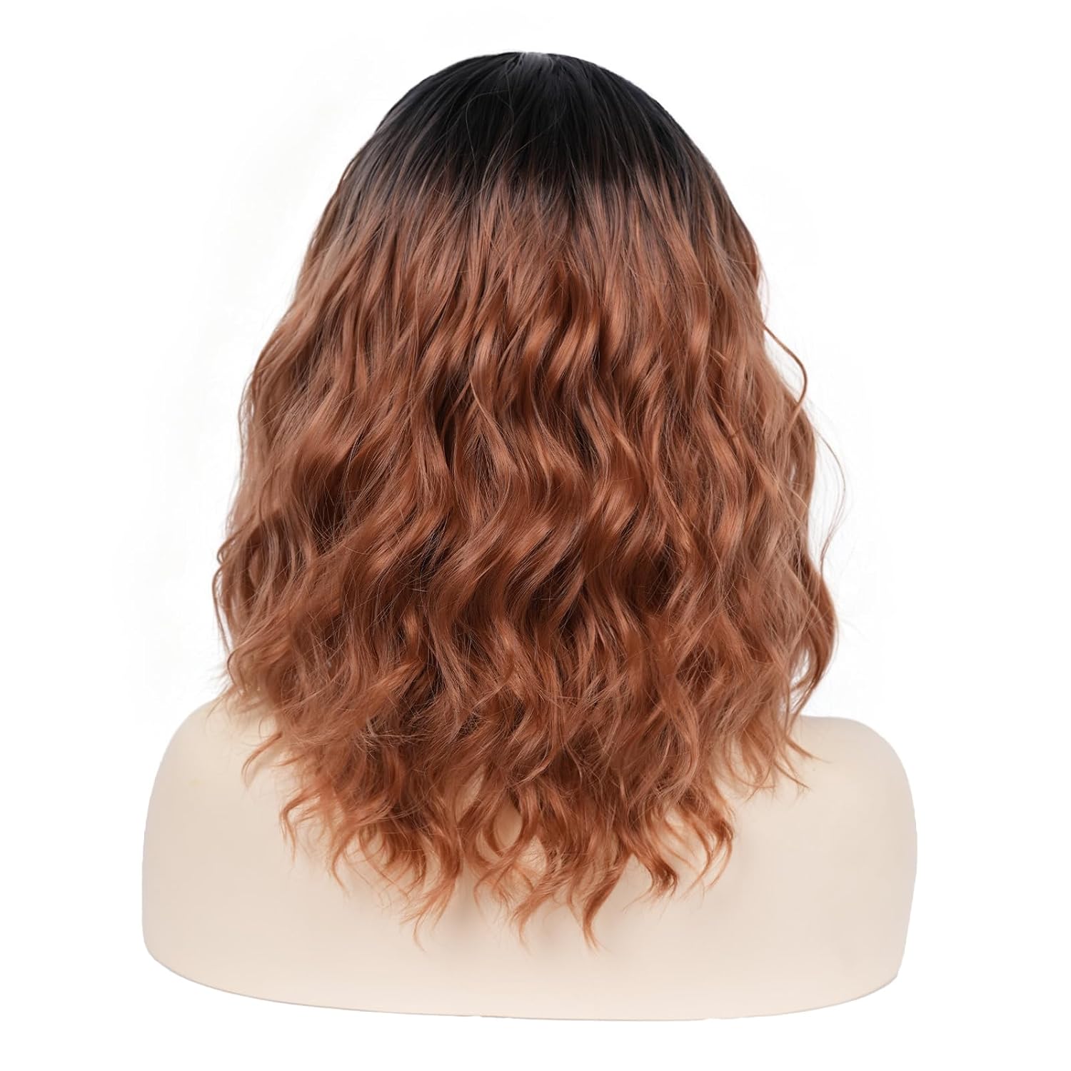 Short Curly Wavy Bob Wig with Bangs for Women Daily Use ，T1B/BROWN：14INCH image 4