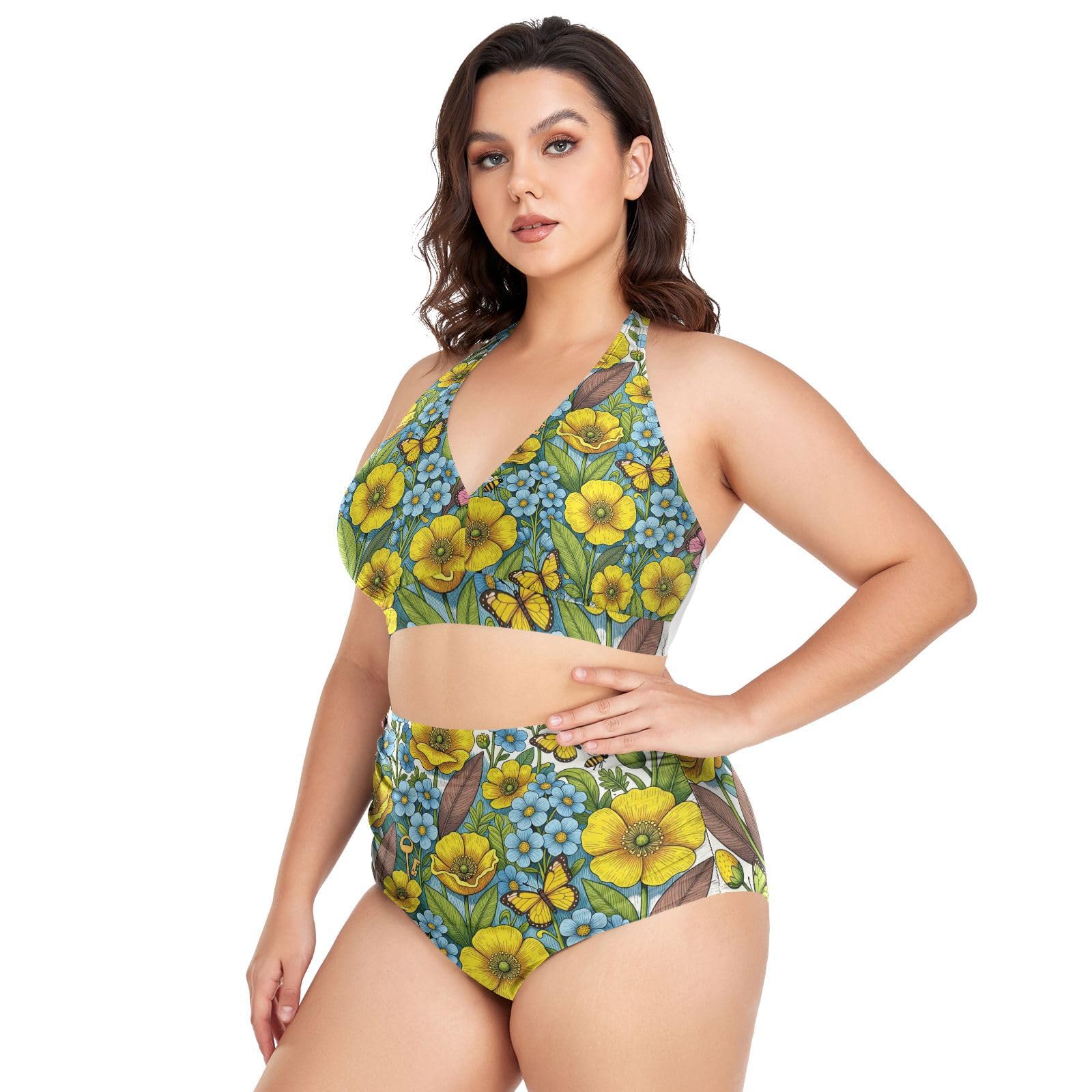 FRODOTGV Costumi da bagno donna taglie forti L-4XL | 92% poliestere 8% spandex tessuto elastico spallacci regolabili per viaggi tropicali e attività acquatiche fiore giallo