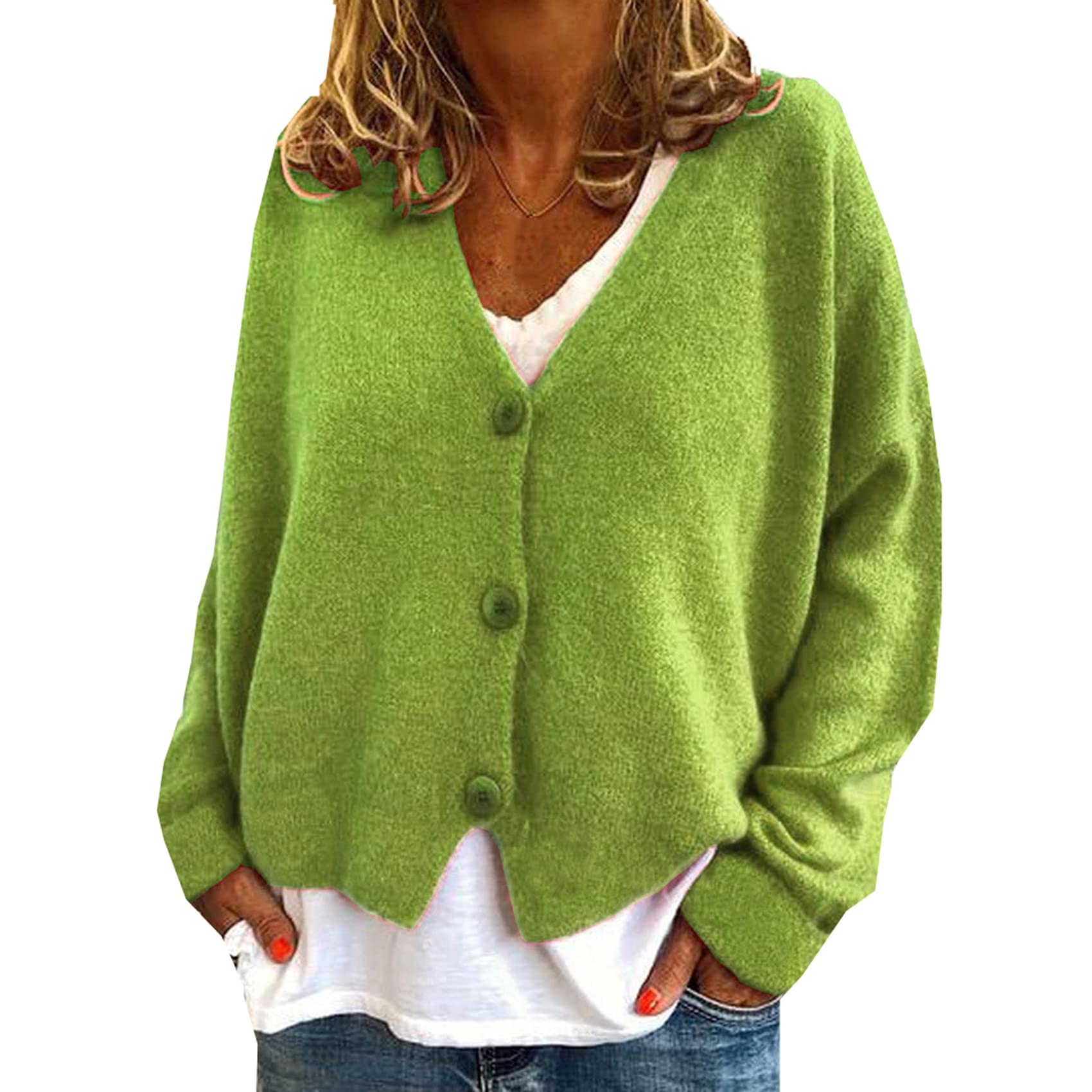 Whzxydn Women's Apple Green And Winter Fashion Casual Loose Sweater Knitted Cardigan
