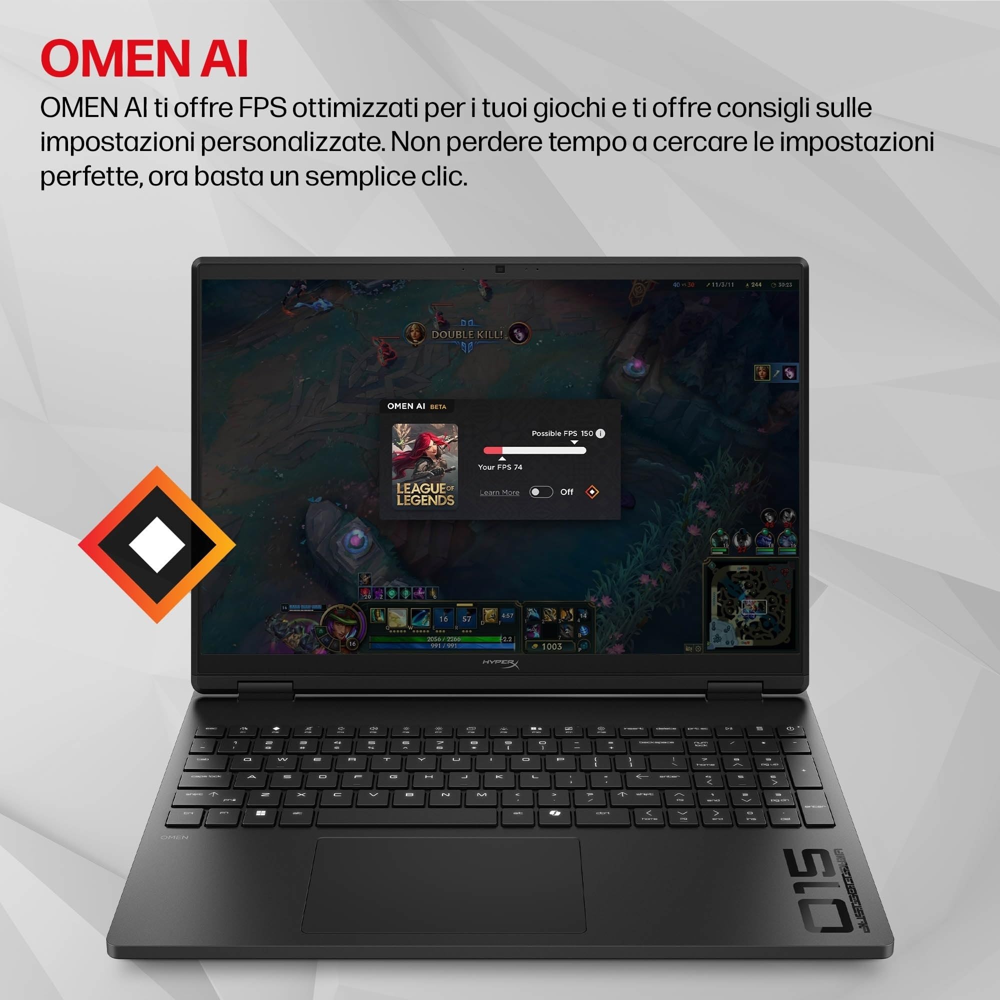 HP HyperX OMEN 15-ga0002slx, Notebook, Intel Core 7-240H, 16 GB RAM, 512 GB SSD, NVIDIA RTX 5060 8GB, 15,6" 2K VRR 165Hz, Laptop, 1080p TNR Cam, Windows 11, Portatile, Nero