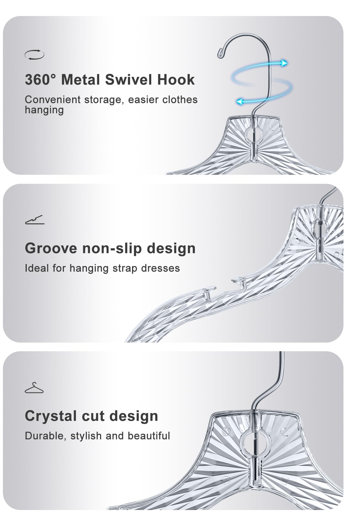 Amazon.com: Crystal Cut Heavy Duty Nonslip Plastic Hangers 24 Pack -  Invisible Dress Hangers for Suits : Home & Kitchen