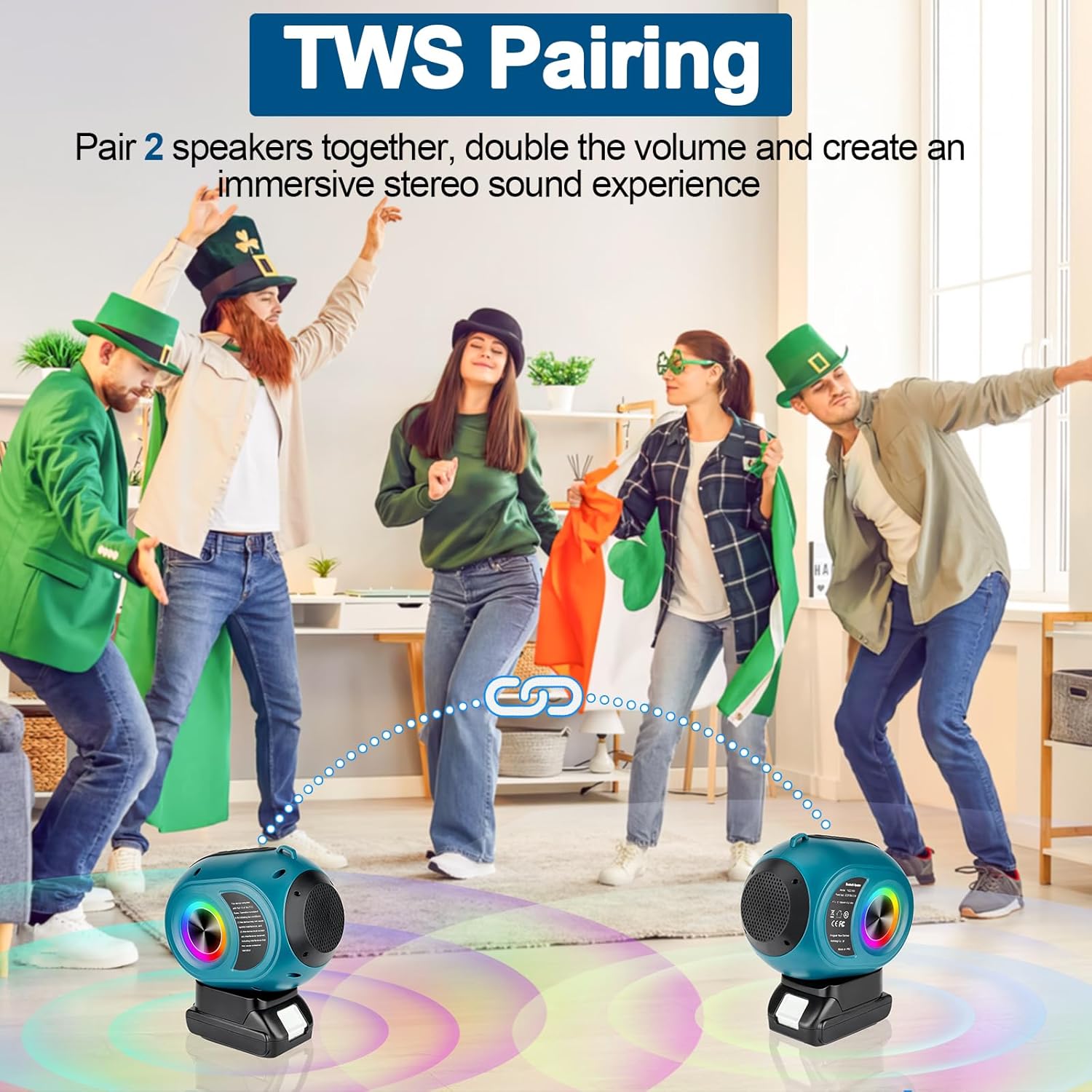 Wireless Bluetooth Speaker Compatible with Makita 18v Battery, TWS Paring, BT5.3, AUX TF USB Input, Portable Bluetooth Speaker Wireless for Home Jobsite Party Outdoor(No Battery) - Image 4