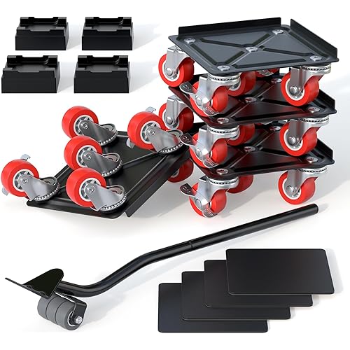 Fivepears Furniture Lift Mover Tool Set-3000 lb,5-Wheel Heavy-Duty Furniture Dolly with Handle,360°Swivel Casters Trolley-Ideal for Moving Heavy Machinery, Equipment, Pianos, Couches and Carpeted