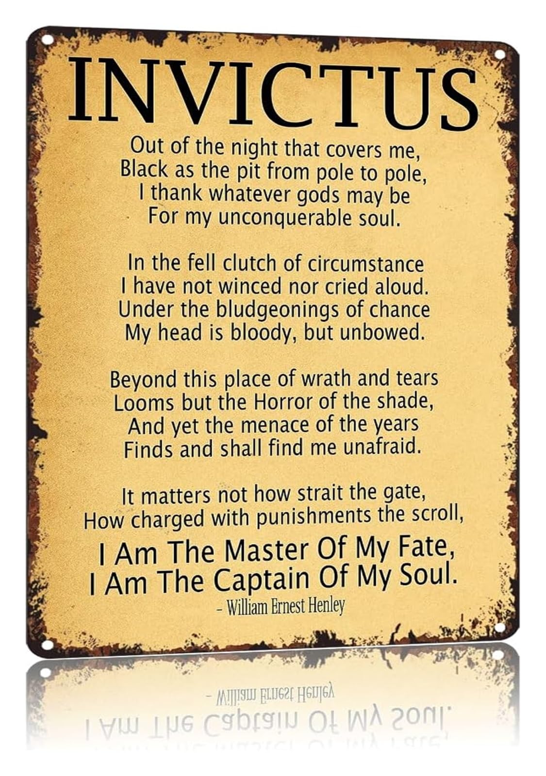 NWPNLXEA William Ernest Henley Invictus Poem Vintage Metal Tin Sign for Study Library Decor 8 X 12 in