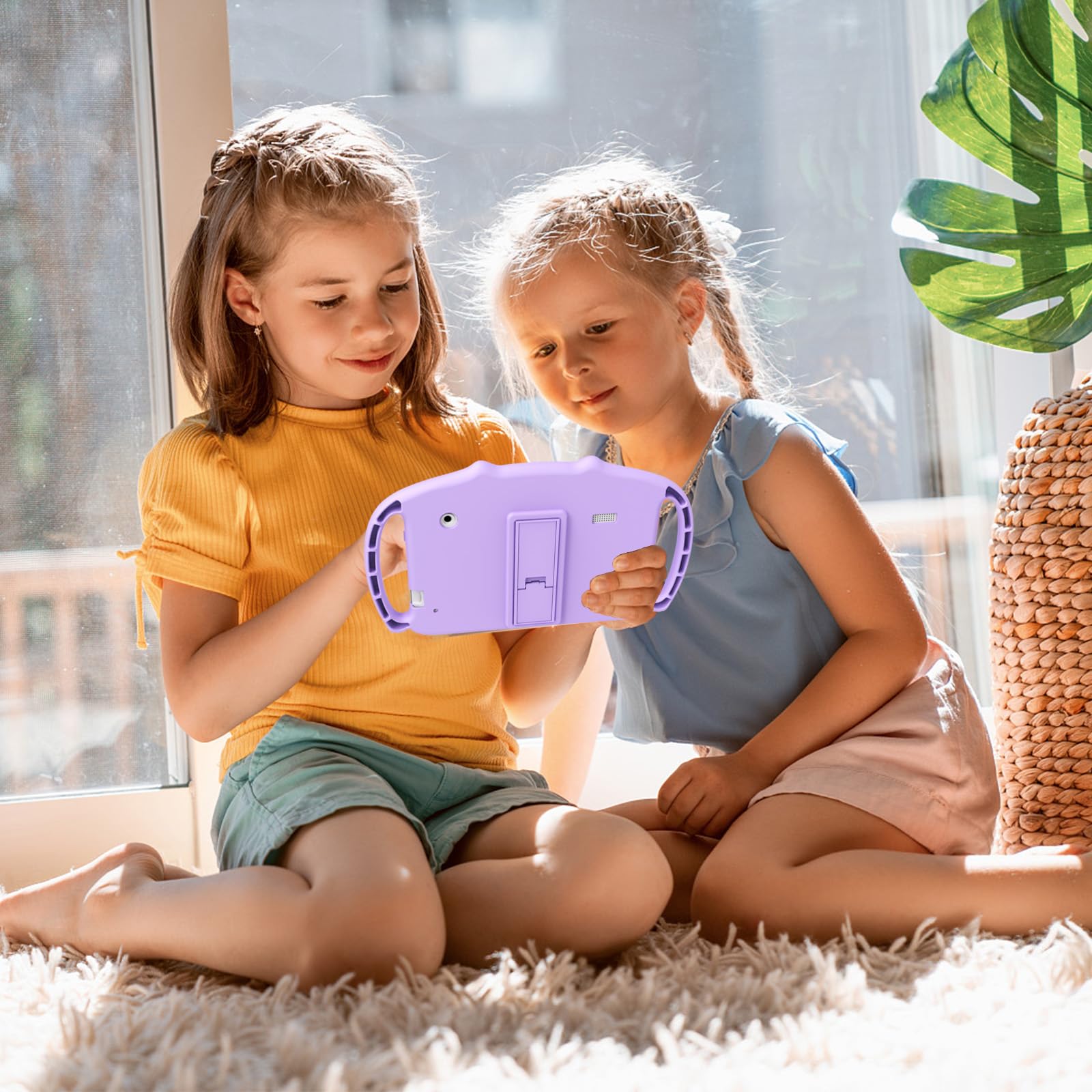 Ascrecem Tablet dla dzieci 7 cali, tablet dotykowy dla dzieci z WiFi, 2 GB RAM, 32 GB ROM, Android, tablet edukacyjny z kontrolą rodzicielską, gry edukacyjne, odporne na wstrząsy, 3-14 lat (Fioletowy