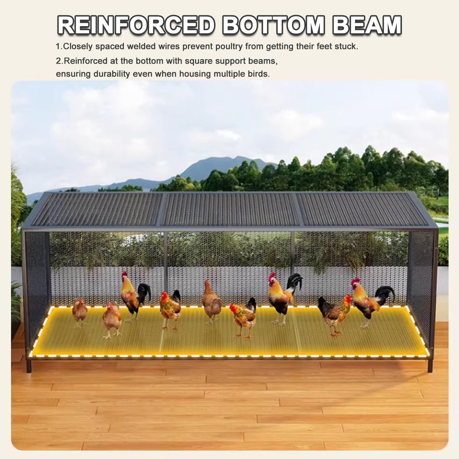 Gallinero para Exteriores, Gallinero Metálico para Jardín con Puerta con Cerradura Y Corral para 6 A 8 Gallinas; Fácil Montaje. Jaula para Aves De Corral, Patos Y Conejos. Natural 100x58x62cm