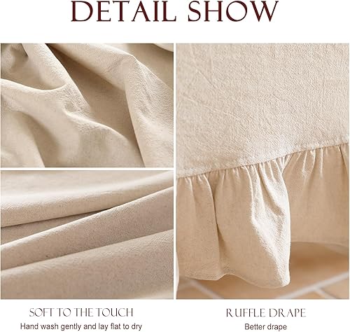 Miniatura 4 de Mantel rectangular de diseño vintage con volantes, mantel de lino de algodón con diseño francés beige, estilo desgastado y elegante, para cocina,