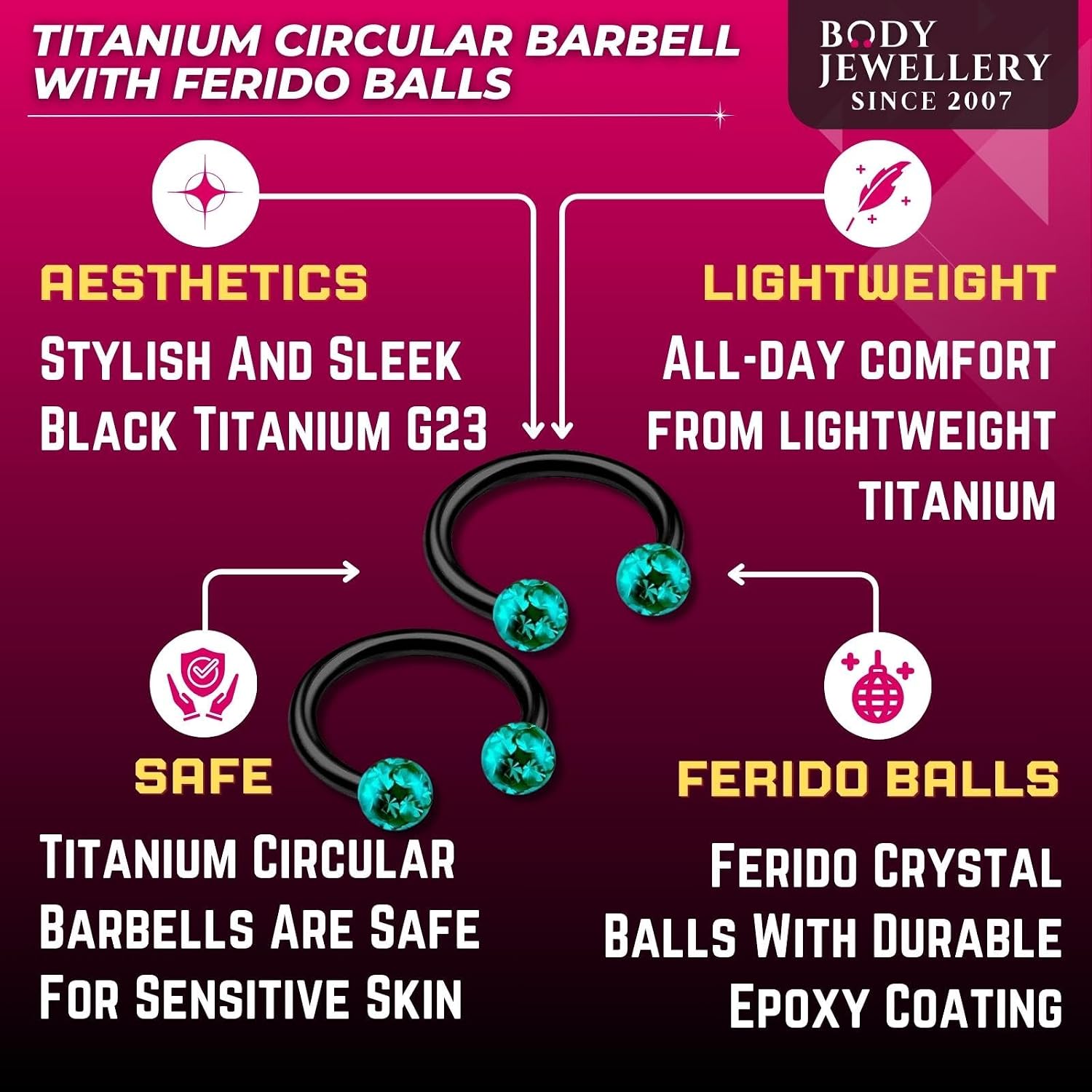 2pcs 16g Circular Barbell Black Titanium G23 Ear Helix Lip Eyebrow Tragus Nose Snake Septum Cartilage Bite Ring B2ICT