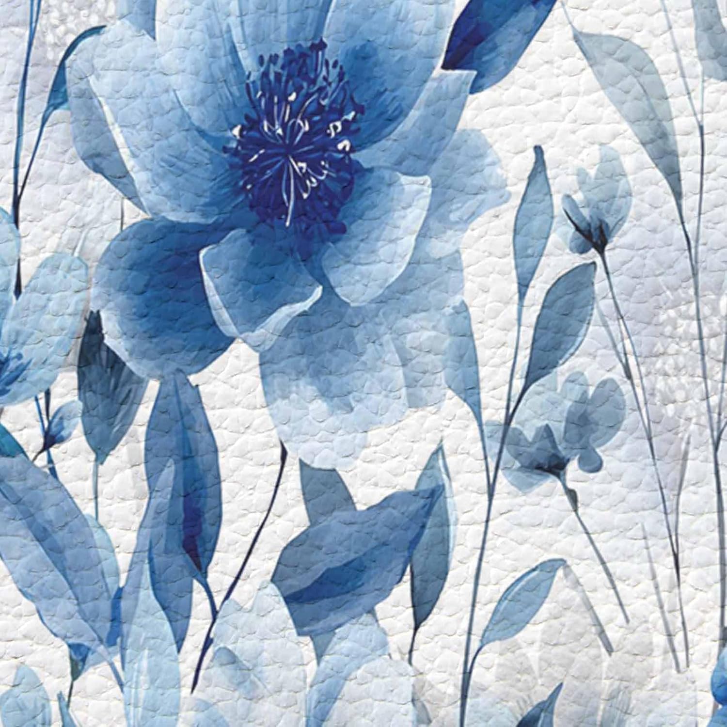 Elegant Blue Flower Kitchen Bath Door Mat Cushioned Runner Rug,Washable Welcome Floor Sink Antifatigue Mat,Waterproof & Non-Slip Comfort Standing Doormat,Modern Botanical Watercolor Plant 24"x36"