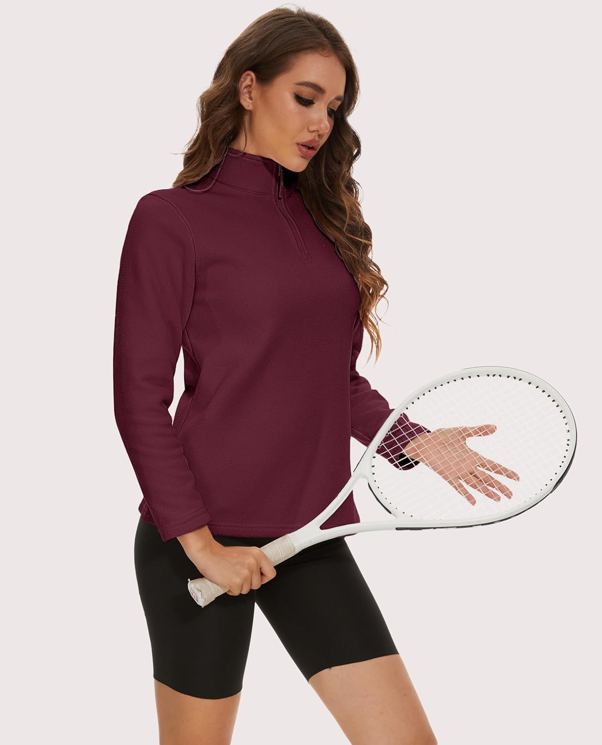 MAGCOMSEN Women's Quarter Zip Pullover Polar Fleece Sweatshirts Lightweight Stand-Collar Jacket Warm Tops - Image 5