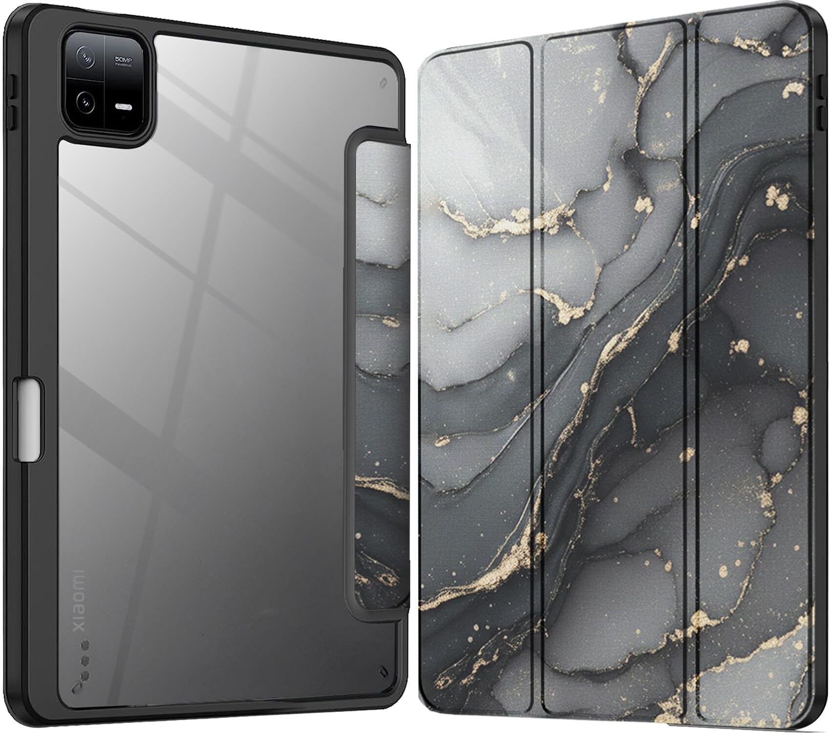 robustrion cover for xiaomi pad 8/8 pro / 7/7 pro cover case 11.2 inch, hybrid flip cover with [transparent back] and [pencil holder] for xiaomi mi pad 7/8 cover [auto sleep wake] - ocean black