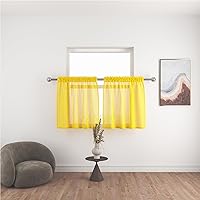 Vista 65 de UPOPO Paneles de Cortina Beige Pequeños Cortinas Transparentes de Gasa de 16 Pulgadas de Largo Cortinas de Cocina de Voile con Textura de Lino