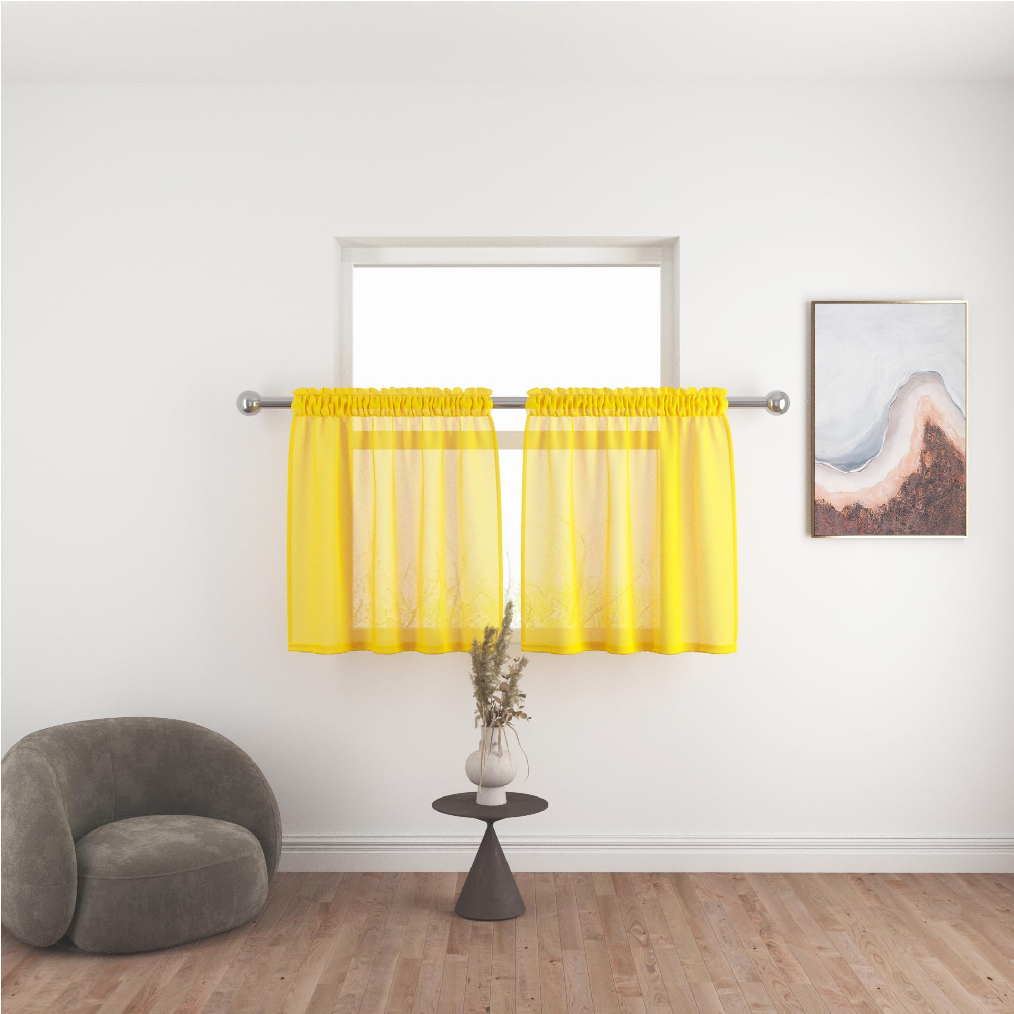 Rideaux transparents jaunes cuisine rideaux courts 76 cm voilage demi-fenêtre passe-tringle café