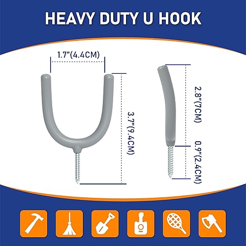 Miniatura 6 de POETISKE Ganchos de utilidad atornillados en U para montaje en pared, organizador de almacenamiento para garaje, palas colgantes, escoba, guitarra,