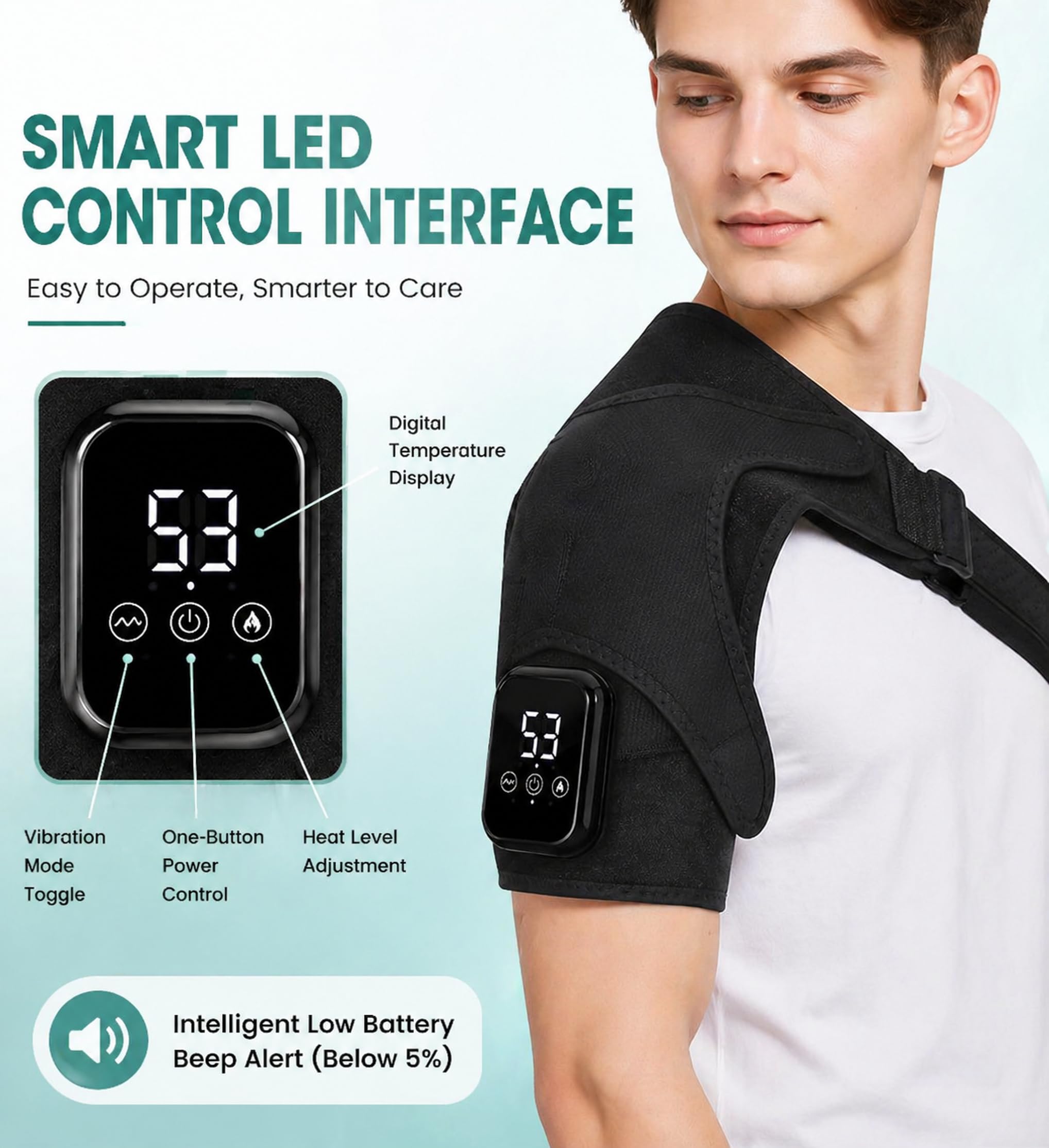 Schultermassagegerät Triple, Nacken Schulter Massagegerät Gerät mit Vibration & Wärme, 5000mAh Schulterbandage Schultergurt Muttertagsgeschenk Vatertagsgeschenk für Zuhause Büro