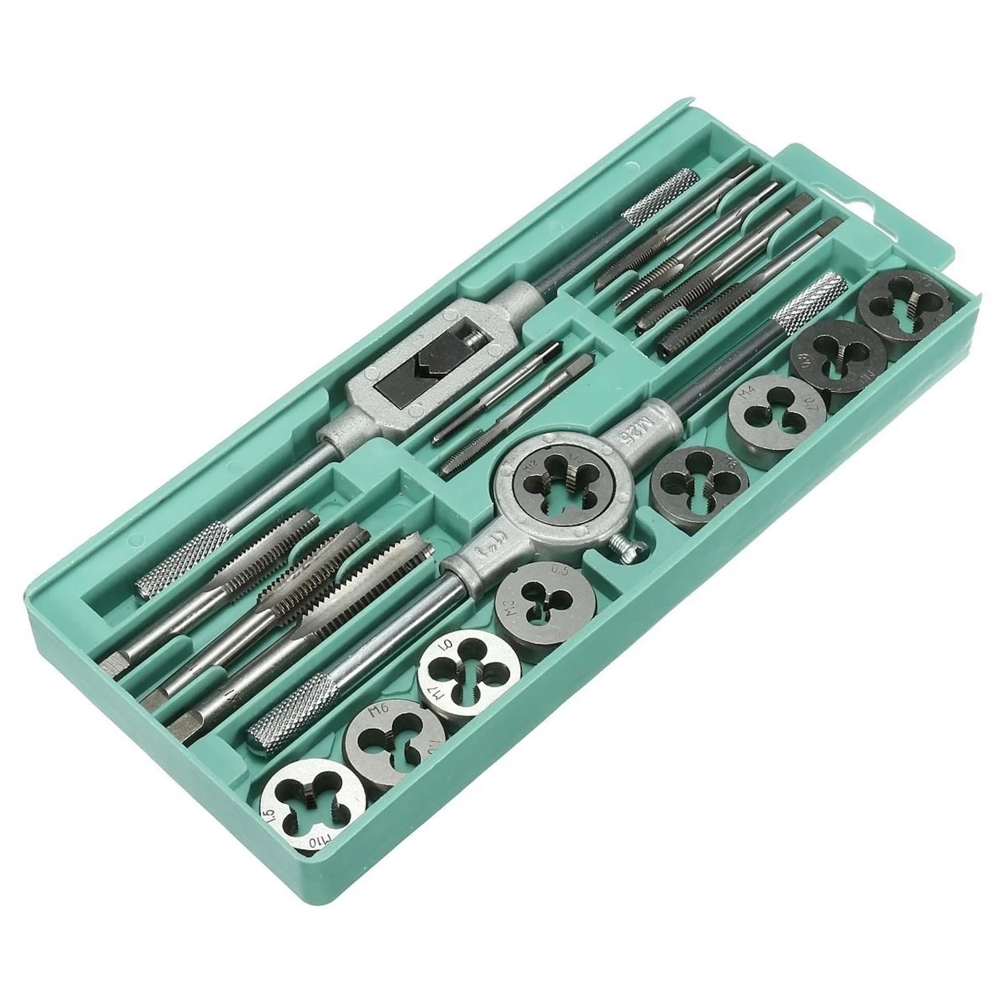 20pcs Tungsten Alloy Steel Tap and Die Set M3–M12, Metric & SAE Threading Kit with Tap Wrench for Internal & External Threads