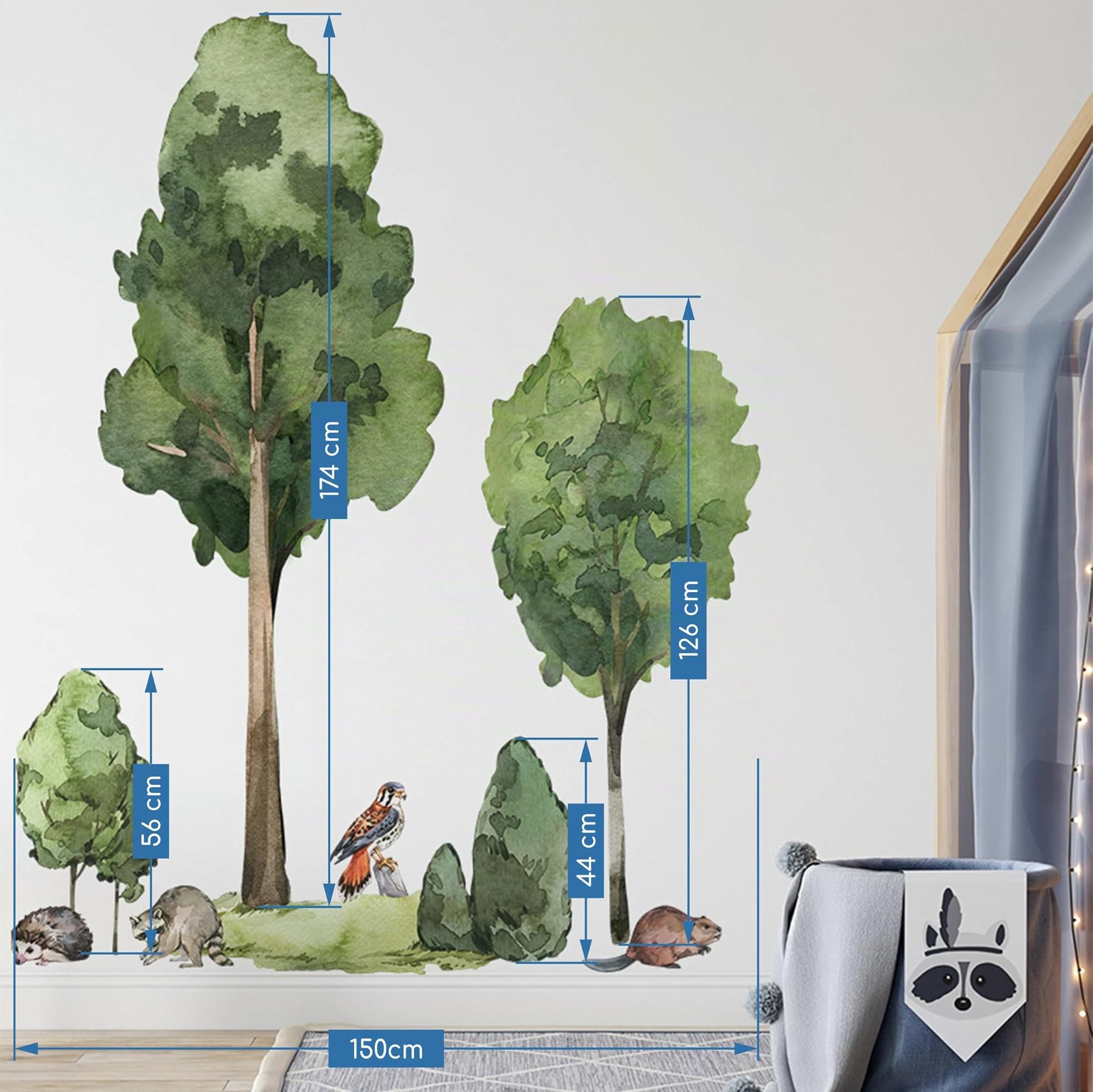 Große Bäume Wandtattoo Wald Wandaufkleber Tiere XXL Wandtattoo Laubbäume Aufkleber fürs Kinderzimmer