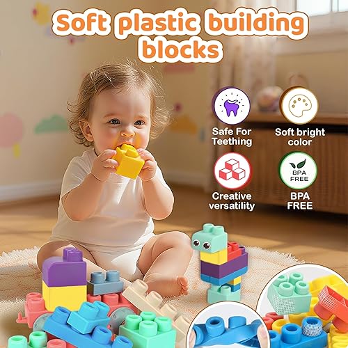 Miniatura 3 de Bloques de construcción suaves para niños pequeños de 1 a 3 años, juguetes apilables para el aprendizaje y desarrollo temprano, bloques de silicona