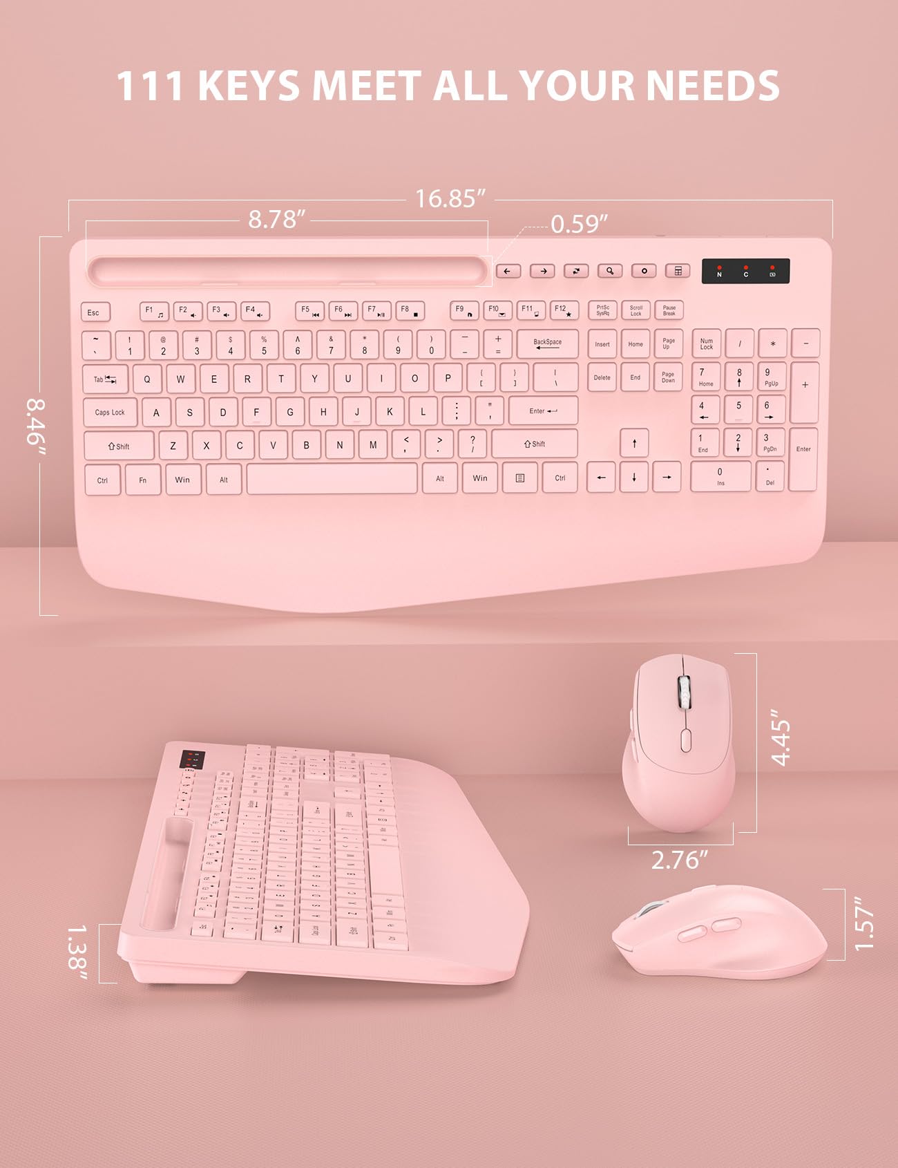 Bezprzewodowa klawiatura i mysz – pełnowymiarowa ergonomiczna klawiatura z podpórką pod nadgarstek, uchwyt na telefon, tryb uśpienia, bezprzewodowa klawiatura i mysz 2,4 GHz, cicha, do komputera