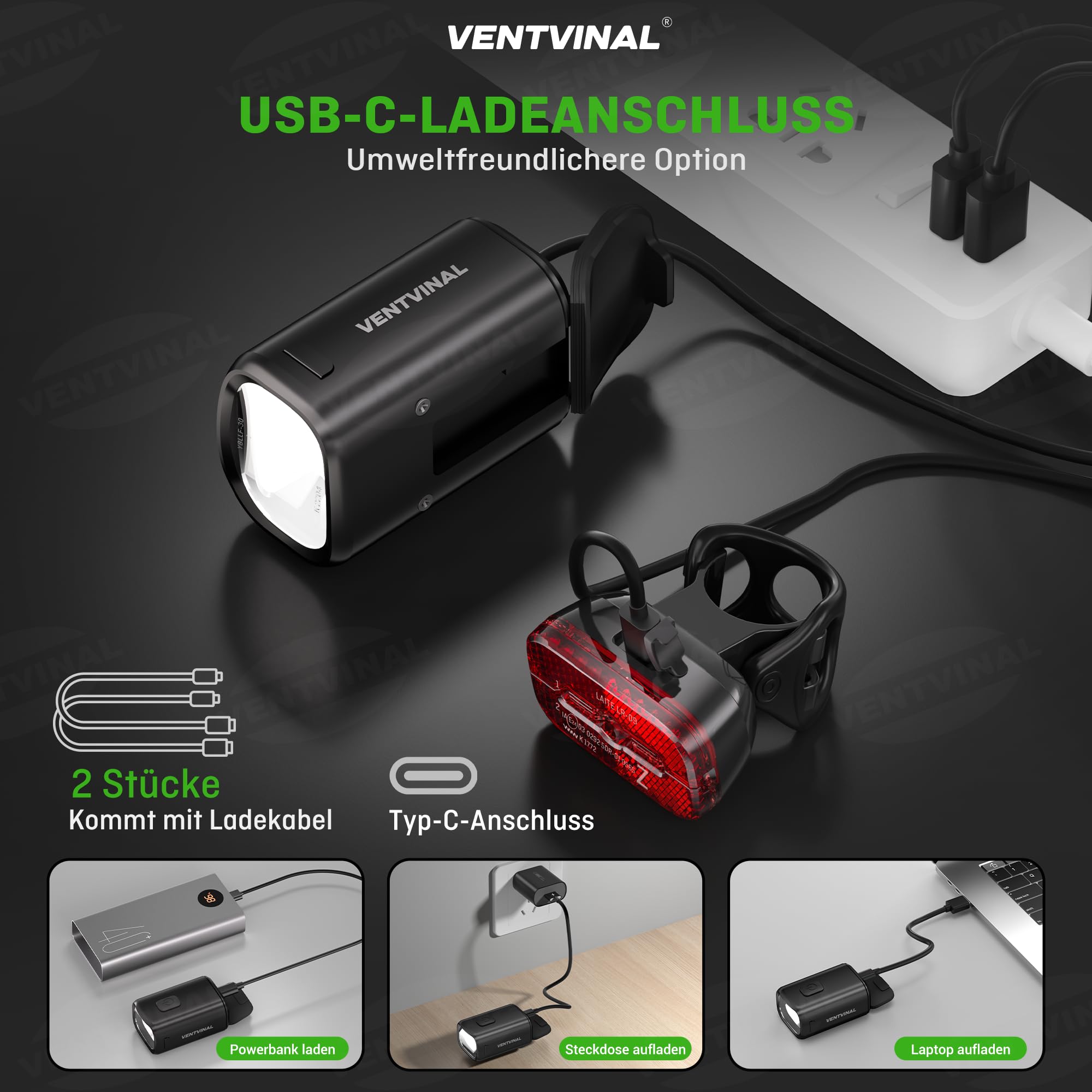 Fahrradlicht Led Set, Stvzo Zugelassen Fahrradlicht USB Aufladbar mit Batterie Aufforderung, Fahrradbeleuchtung Set, Vorne und Rücklicht Fahrrad Akku, IPX5 Wasserdicht mit Reflektor