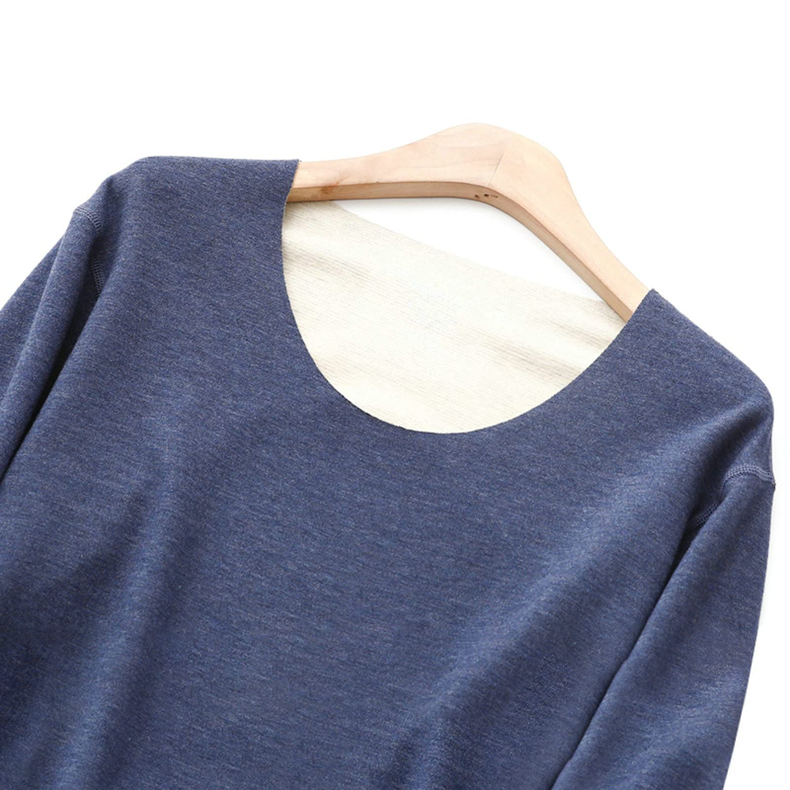 Aeici Ropa interior térmica Hombre Fibra Acrílico Cuello Redondo Top Manga Larga Hombre Azul Marino