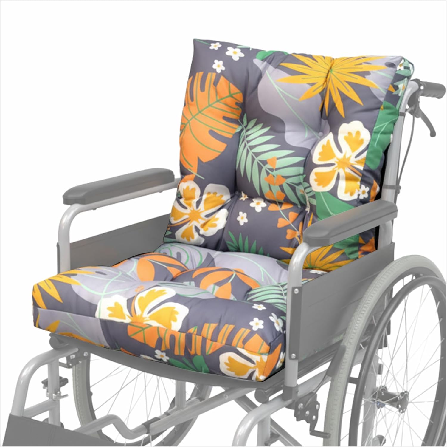 Wheelchair Seat & Backrest Pad Cushion for Elderly, Disabled & Handicap Pressure Relief Wheelchair Accessories, 12" L x 11" W (Flower)