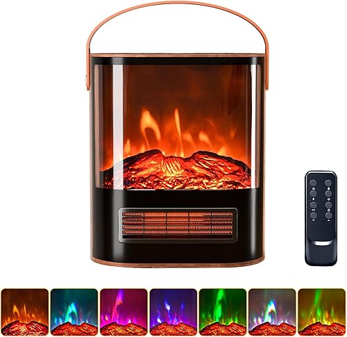 Bonnlo Calentador eléctrico de chimenea de 1500 W para uso en interiores con control remoto y temporizador, chimenea falsa portátil con 7 colores de