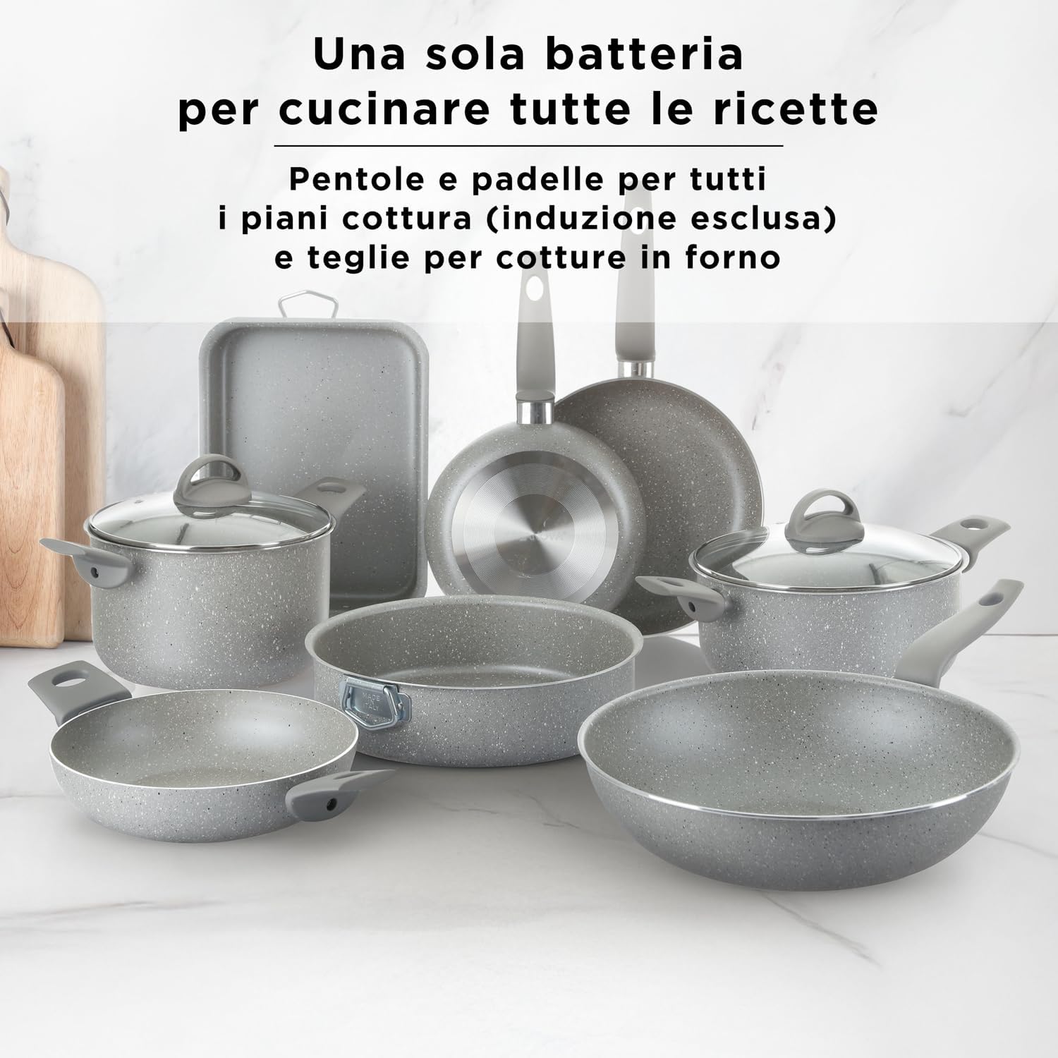 Traditional Stovetop Cookware Set, Non-Stick Cookware Set, 10-Piece Cookware Set with Lid, Healthy, Fast and Smooth Cooking. Made in Italy