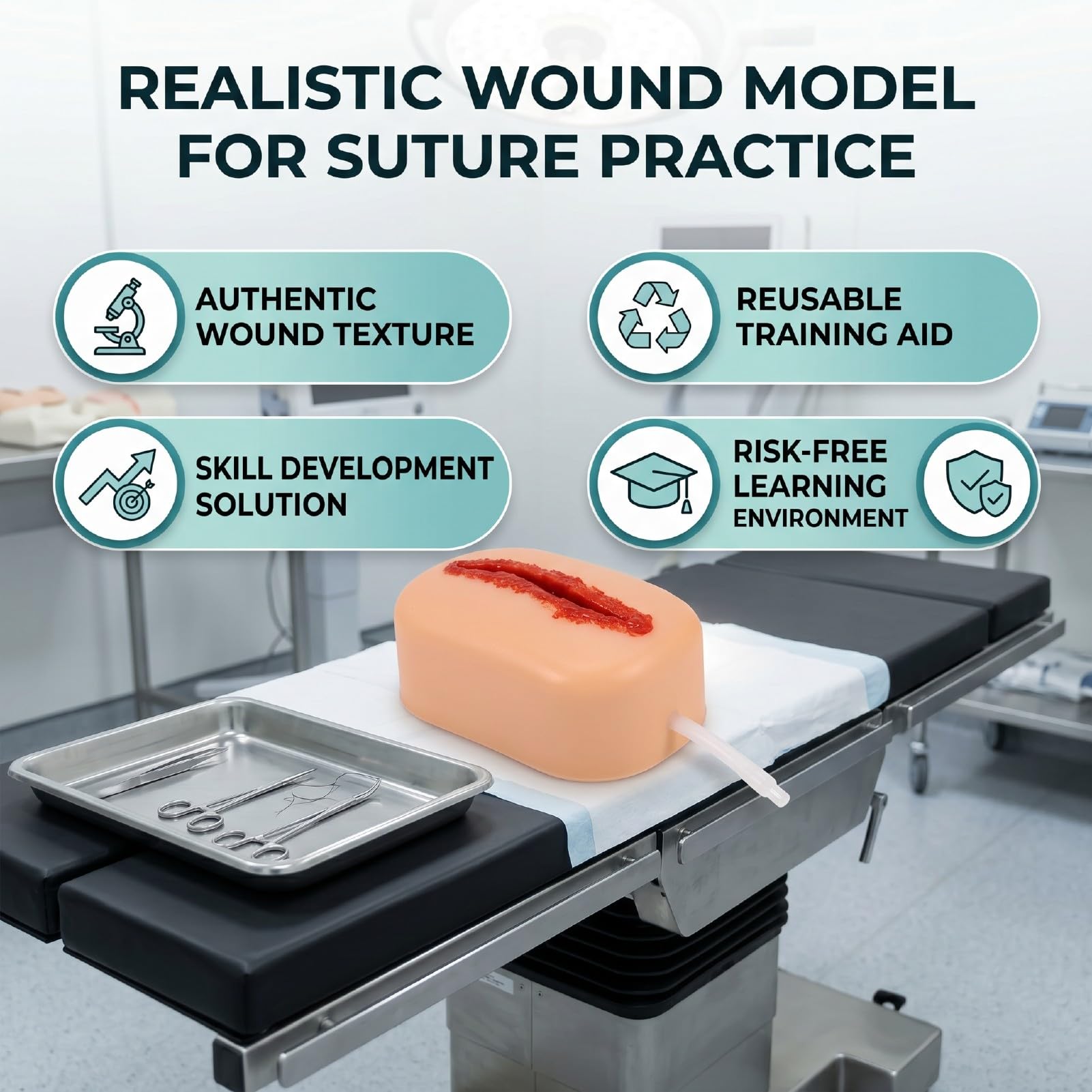 Pongnas Kit de Suture en Silicone pour Entraînement, Outil Réutilisable de Simulation de Plaie avec Texture Réaliste pour Pratique Médicale