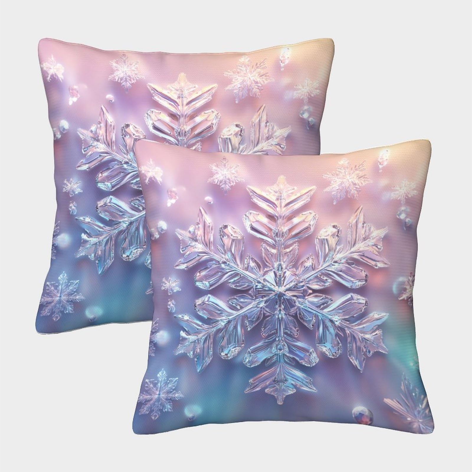 QFVANSIYO Dreamy Snowflake 3D Printed Pillowcase Microfiber Bedroom Decor Snowflake Pillow Cover Soft Breathable for Adults Youth 50x50cm