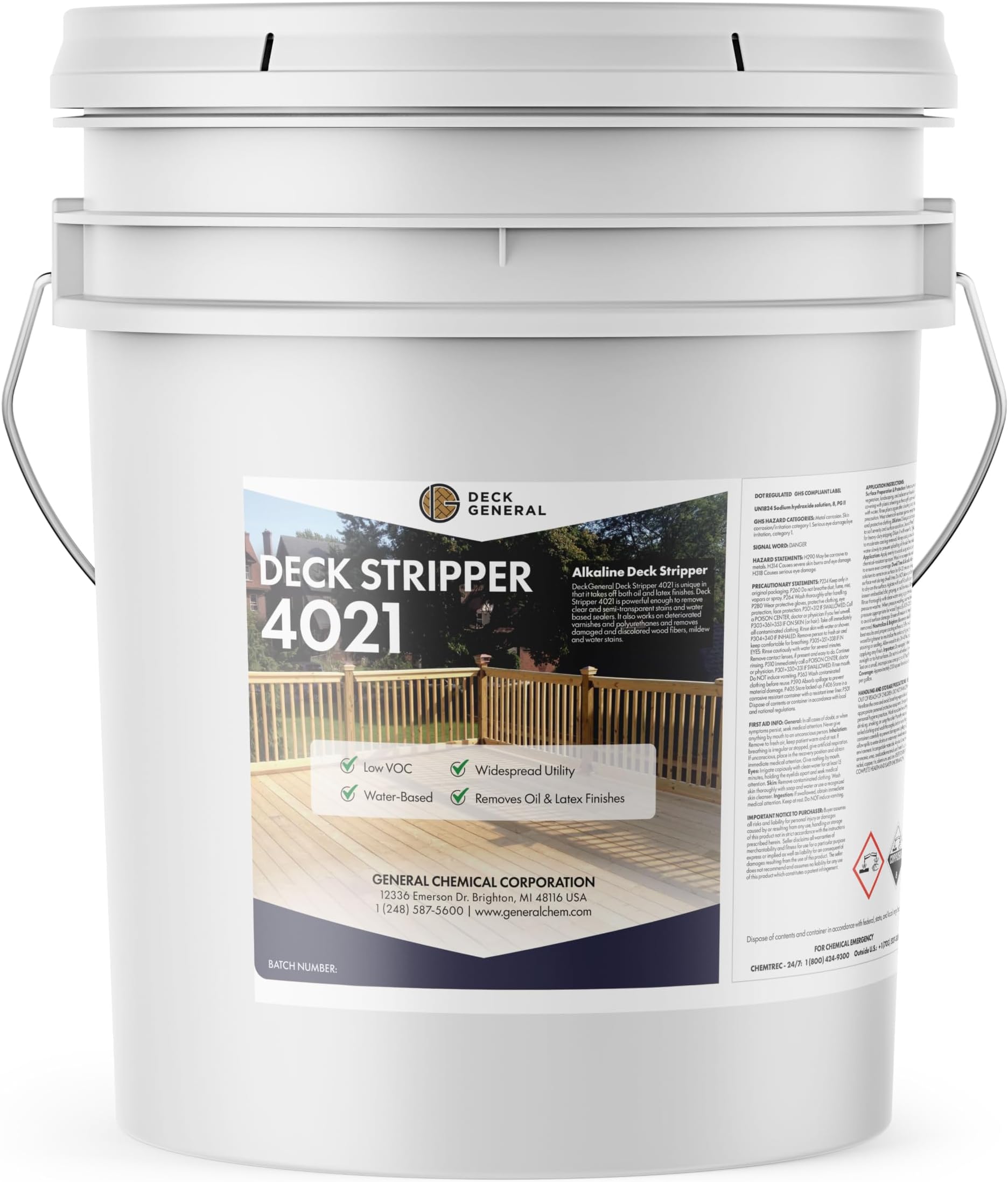 DeckGeneral Deck Stripper 4021 - Professional Paint Remover Effectively Removes Oil and Latex Finishes, Stains, Coatings, & Sealers on Multiple Wood Surfaces - Water-Based Stain Stripper (5 Gallon)